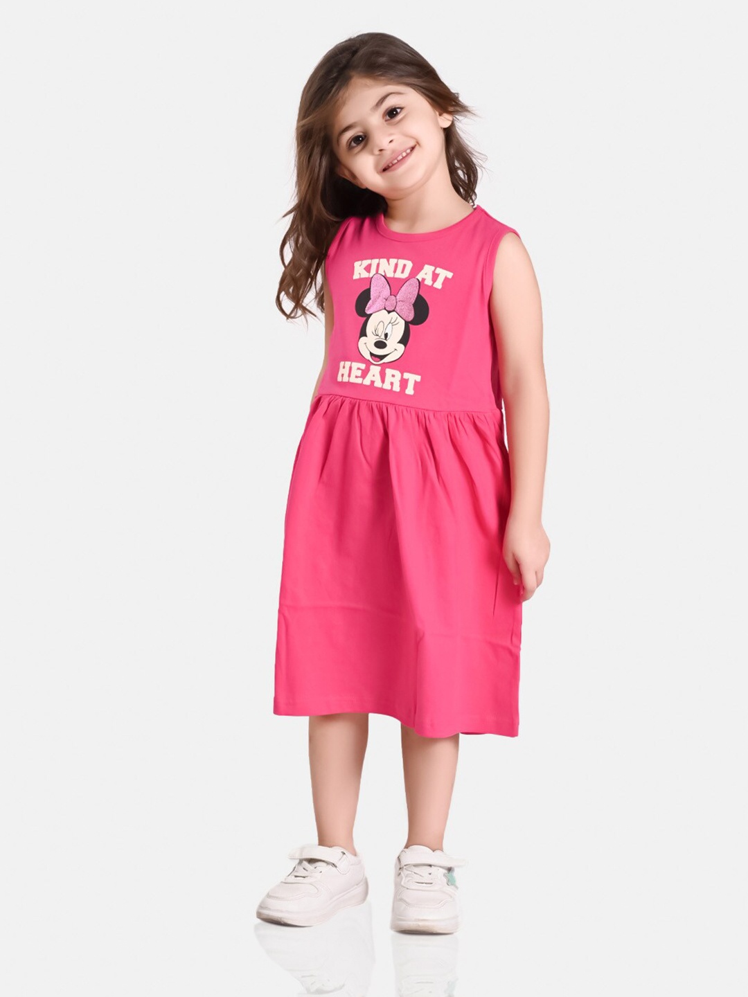 

BONKIDS Girls Minnie Mouse Printed Cotton A Line Dress, Pink