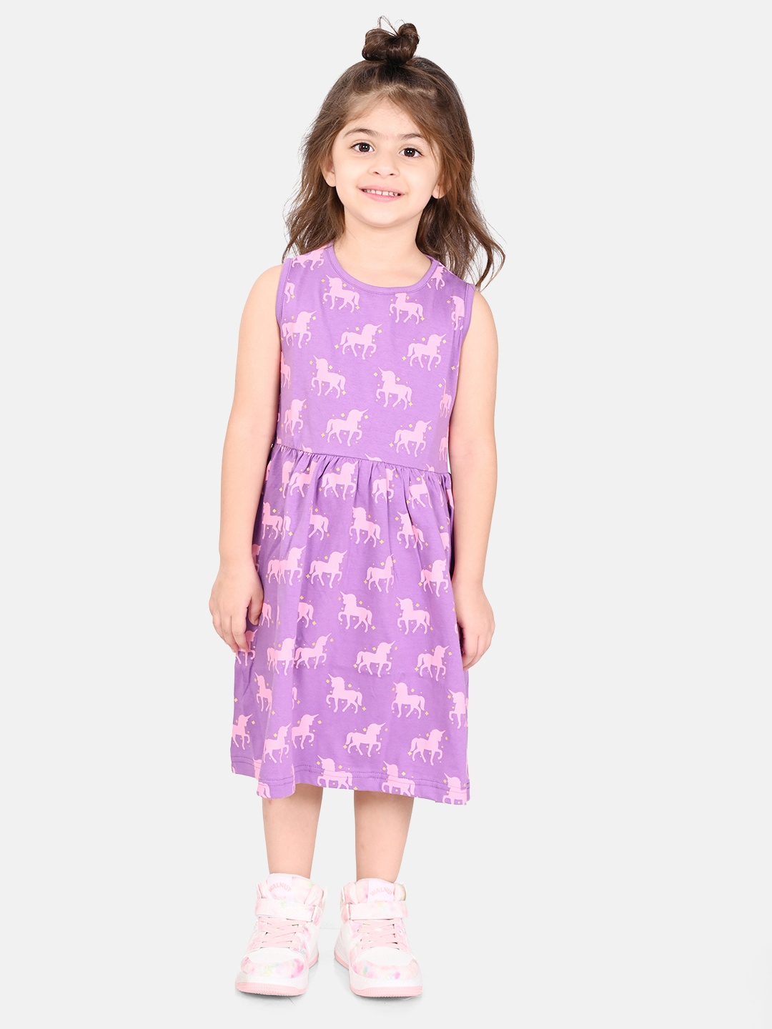 

BONKIDS Girls Printed Cotton Fit & Flare Dress, Lavender