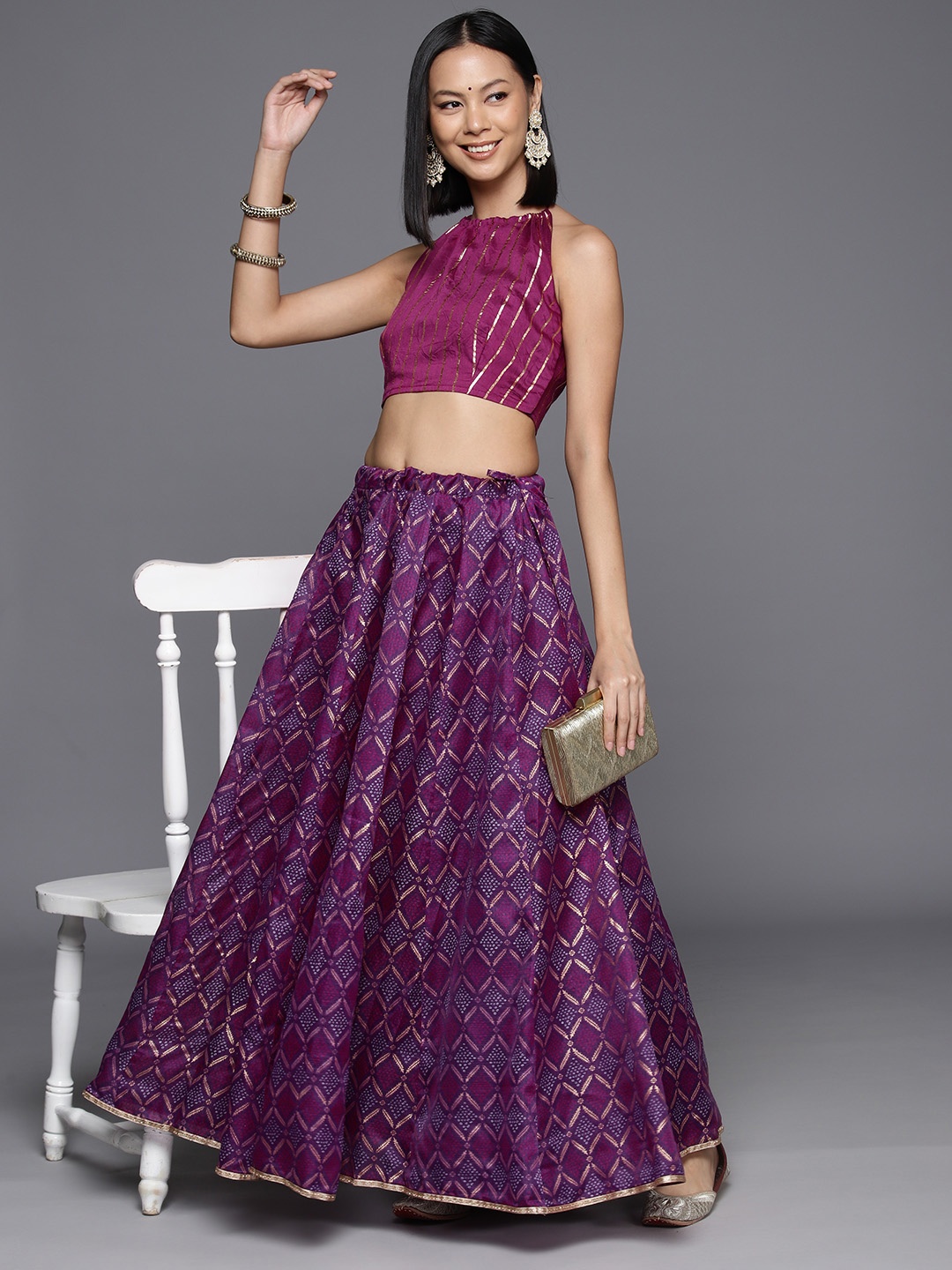 

Varanga Bandhani Printed Kalidar A-Line Maxi Skirt, Purple