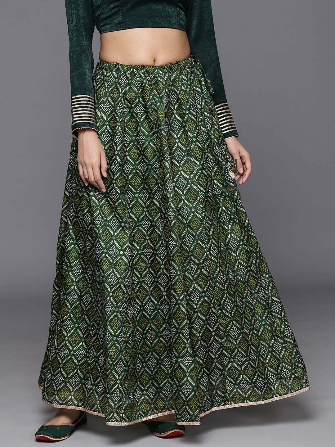 

Varanga Women Printed Kalidar Skirt, Green