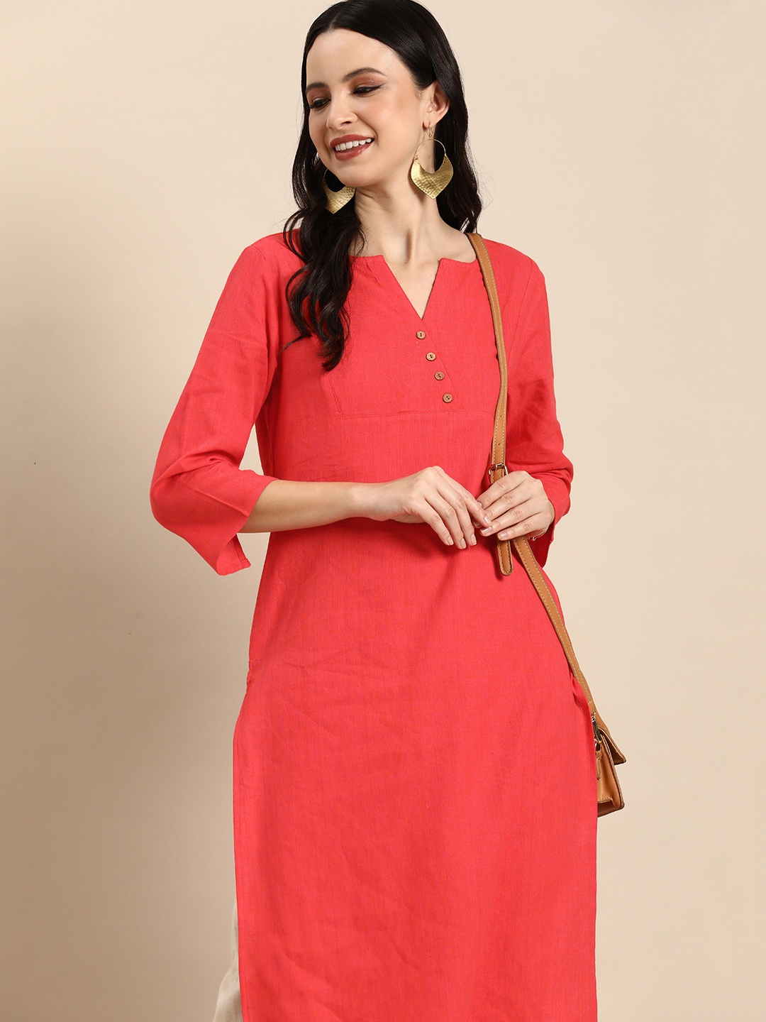 

Anouk Women Solid Khadi Straight Kurta, Orange