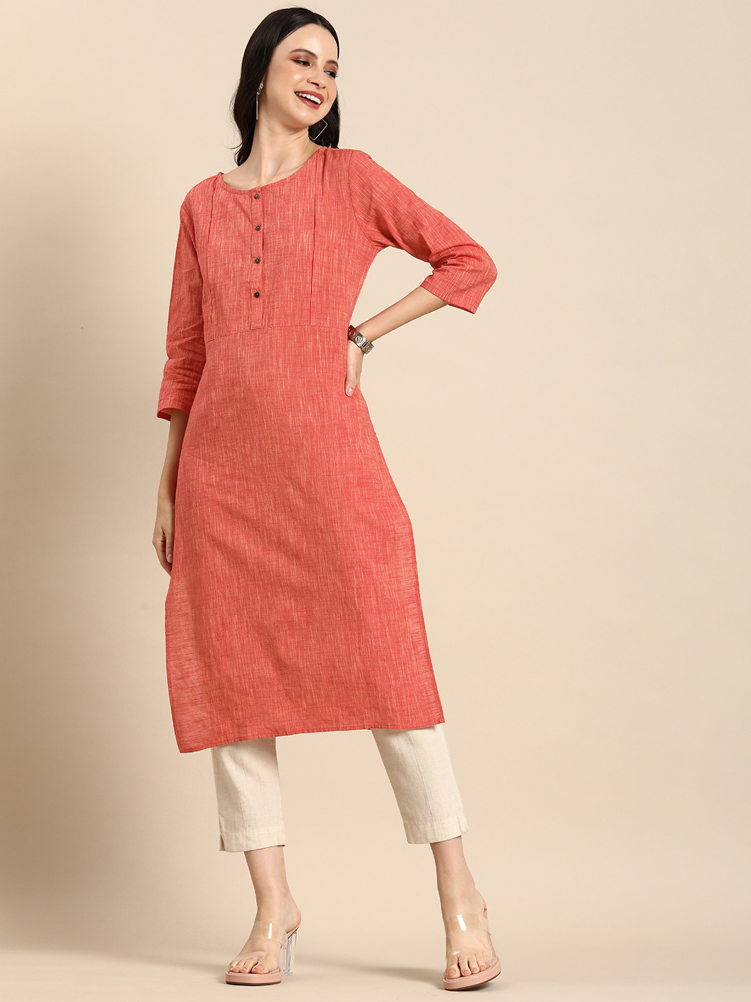 

Anouk Women Solid Khadi Straight Kurta, Orange