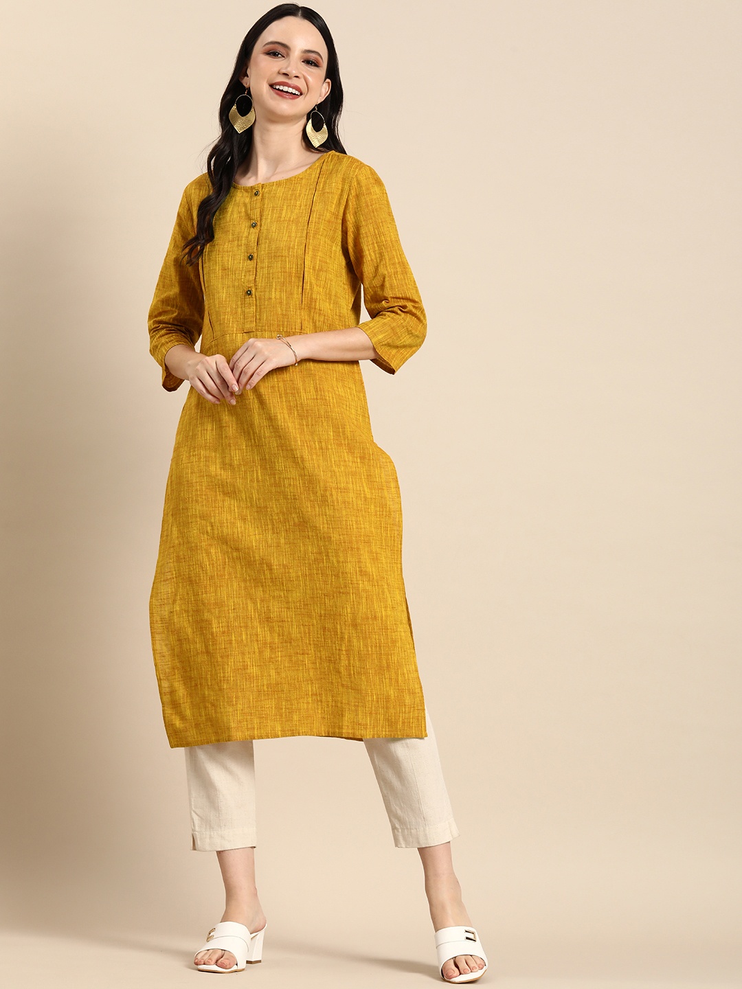 

Anouk Women Solid Khadi Straight Kurta, Mustard