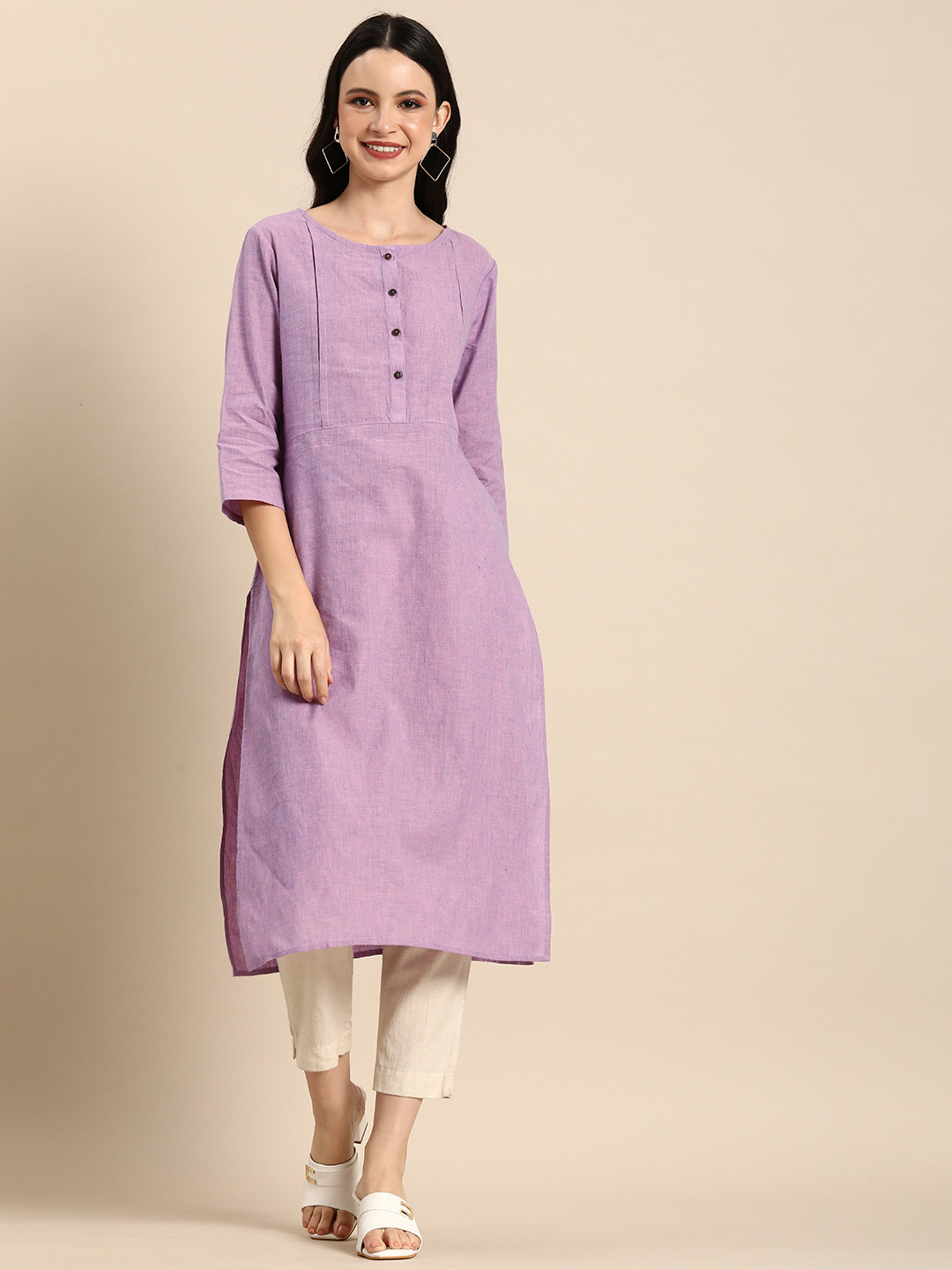 

Anouk Women Solid Khadi Straight Kurta, Purple