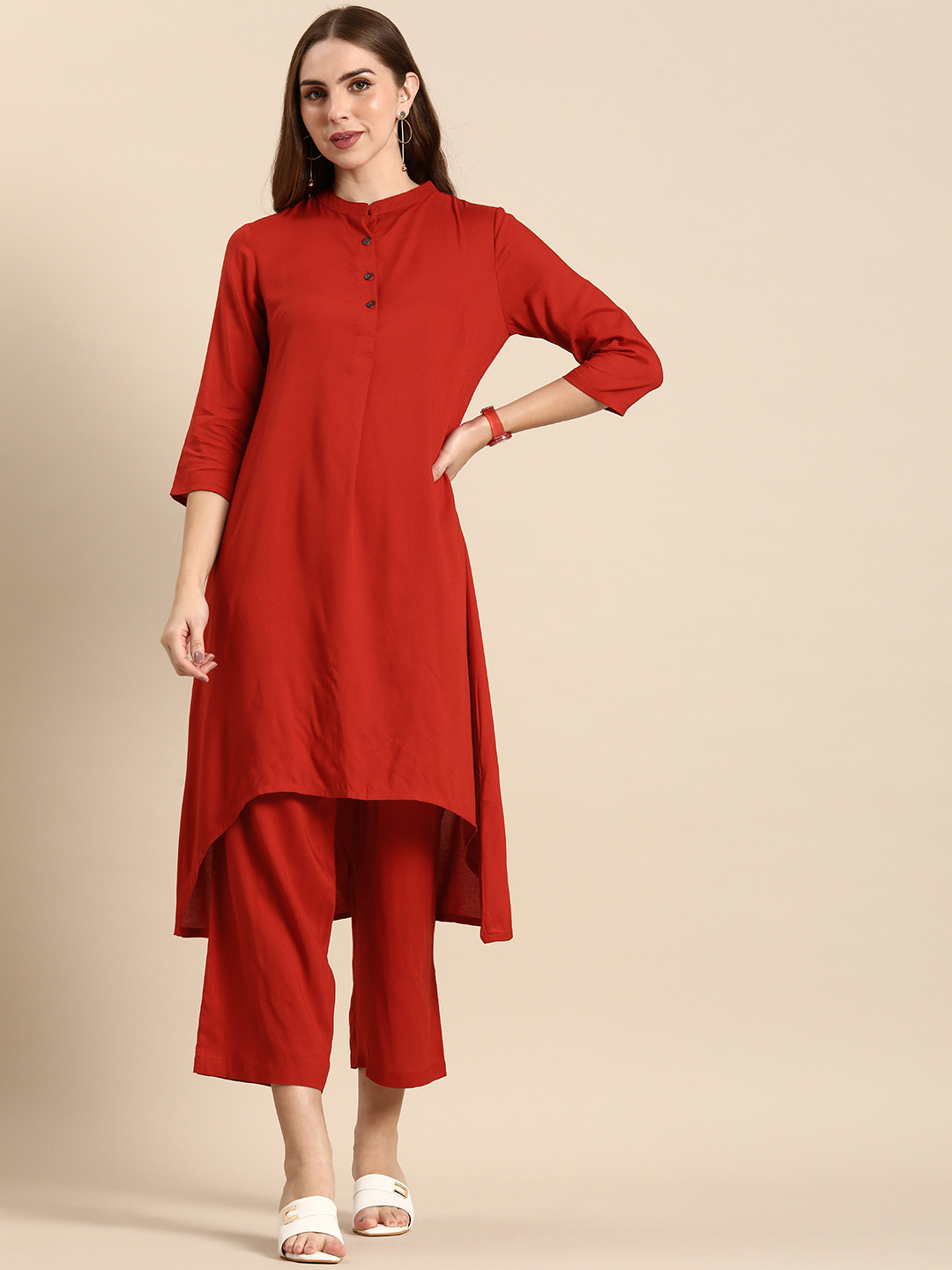 

Anouk Women Solid Empire Kurta with Palazzos, Red