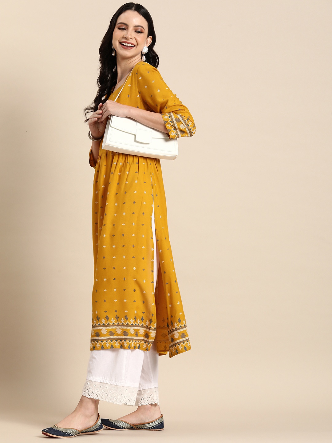 

Anouk Ethnic Motifs Printed Kurta, Mustard