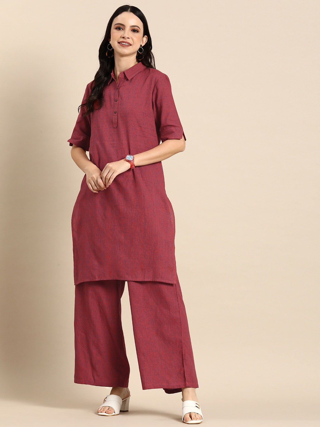 

Anouk Women Solid Regular Pure Cotton Kurta with Palazzos, Rust