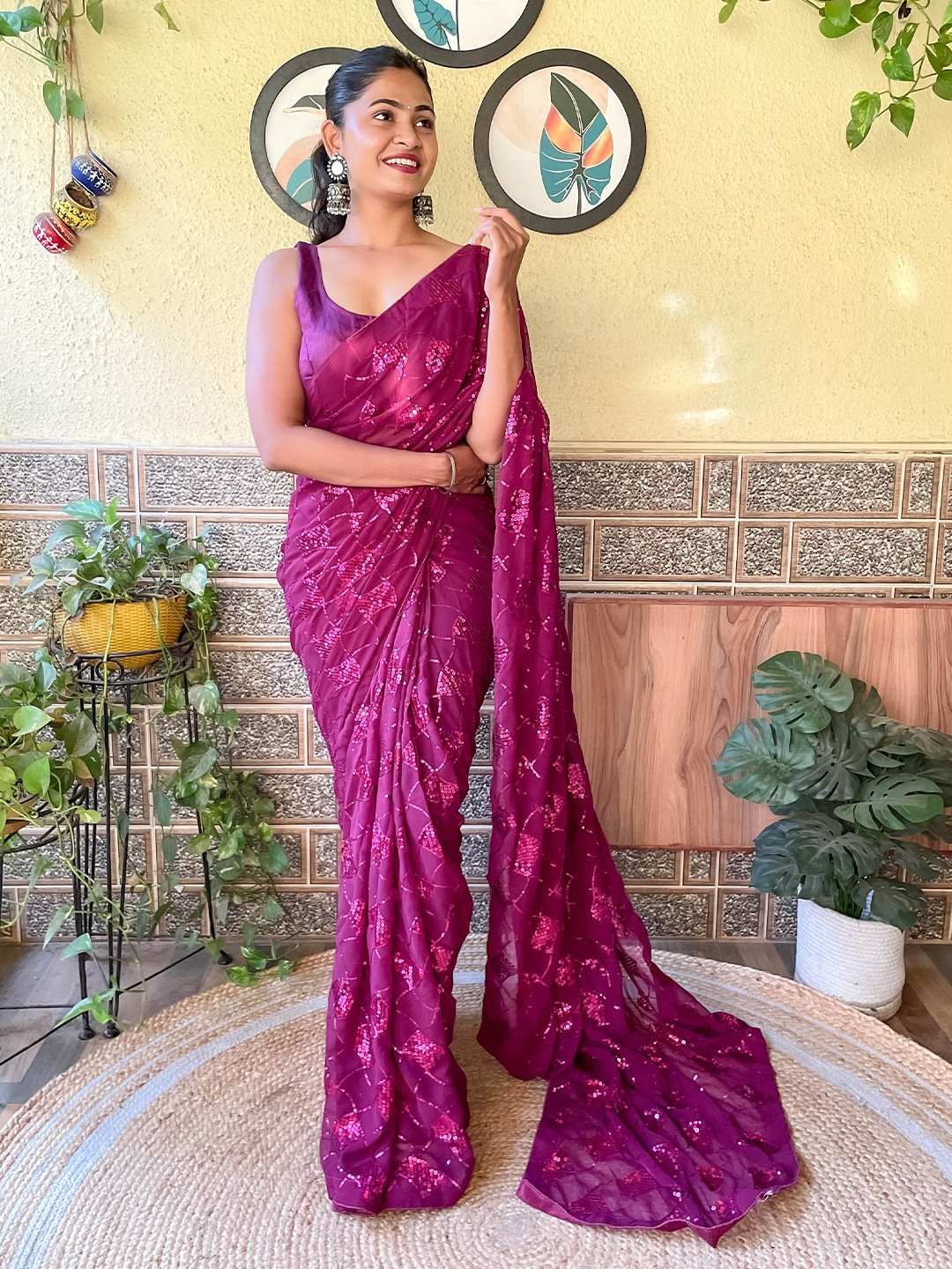 

Mitera Sequin Embellished Saree, Magenta