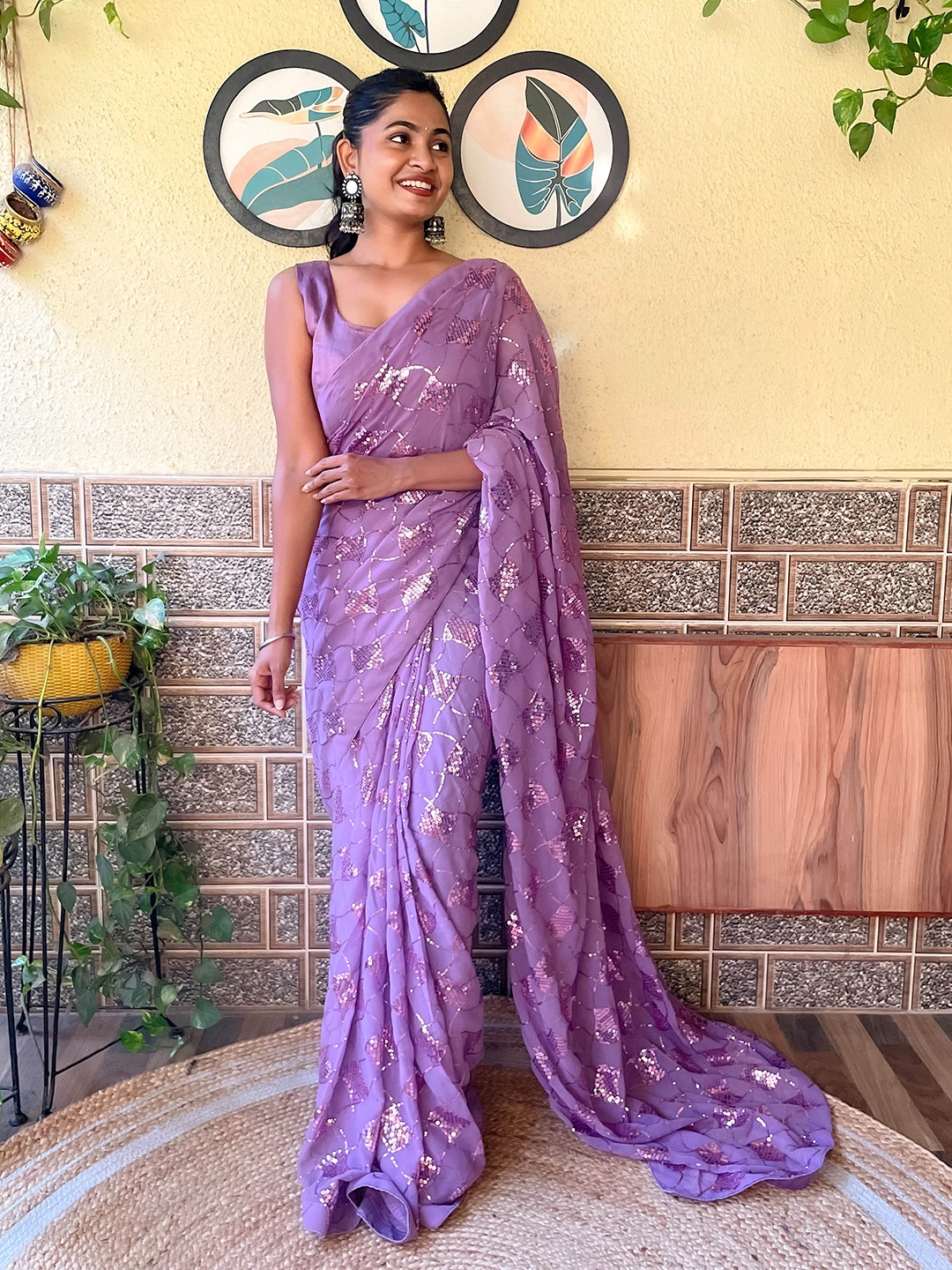 

Mitera Lavender Embellished Sequinned Saree