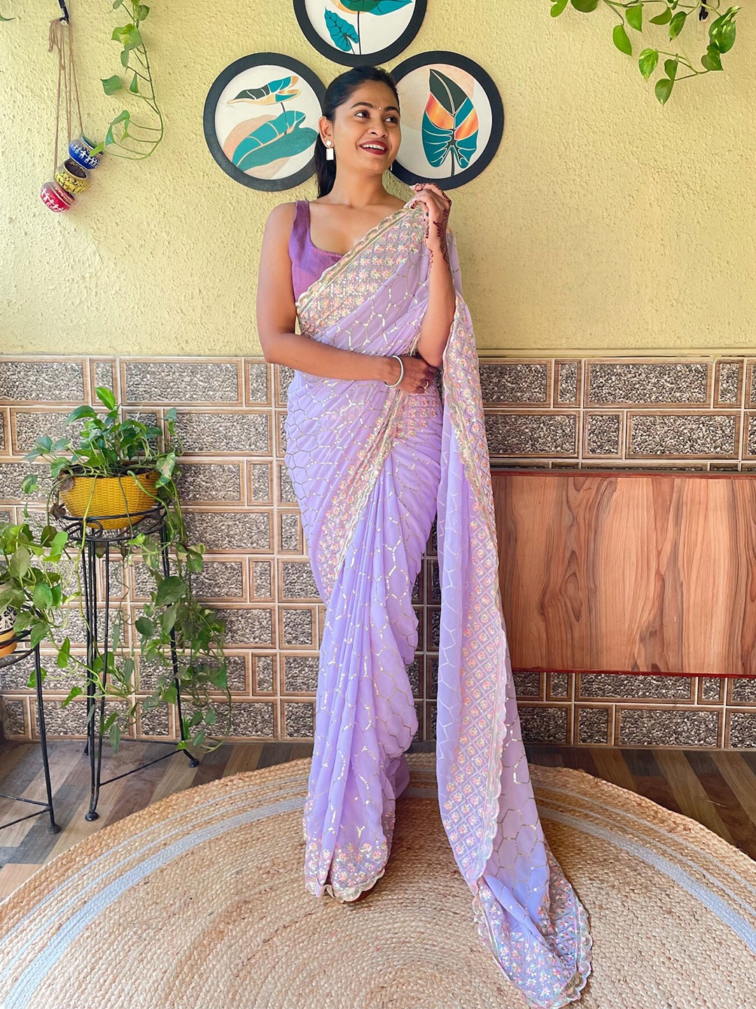 

Mitera Lavender Embellished Sequinned Saree