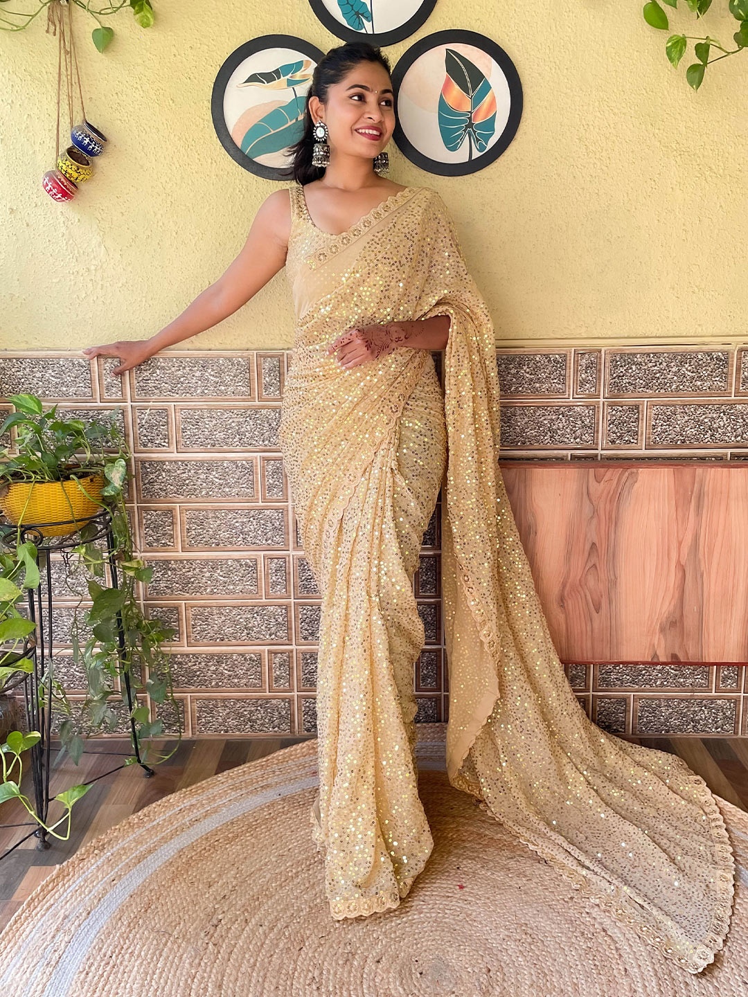 

Mitera Cream-Coloured Sequinned Embellished Saree