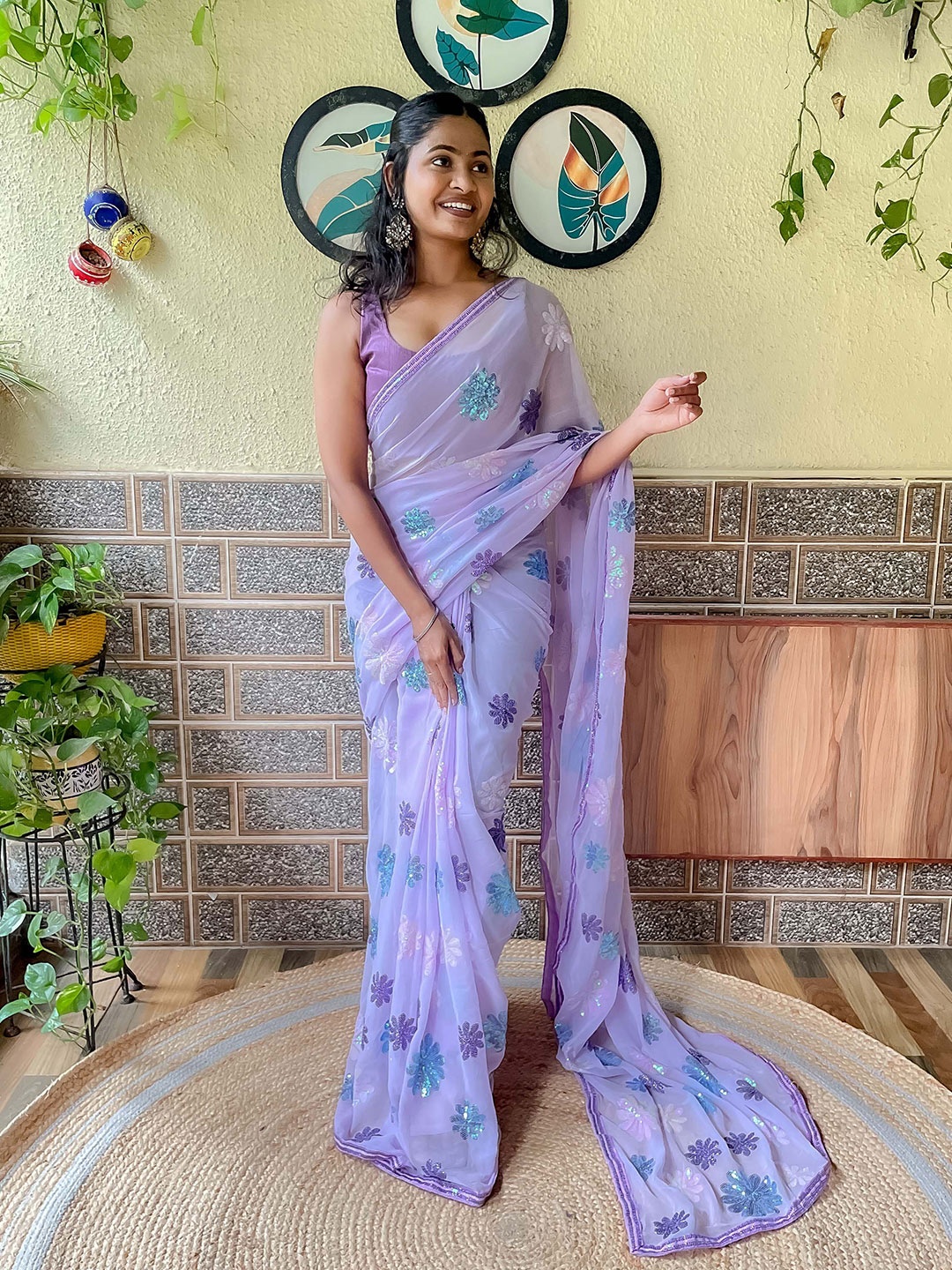 

Mitera Lavender & Blue Sequinned Embellished Saree