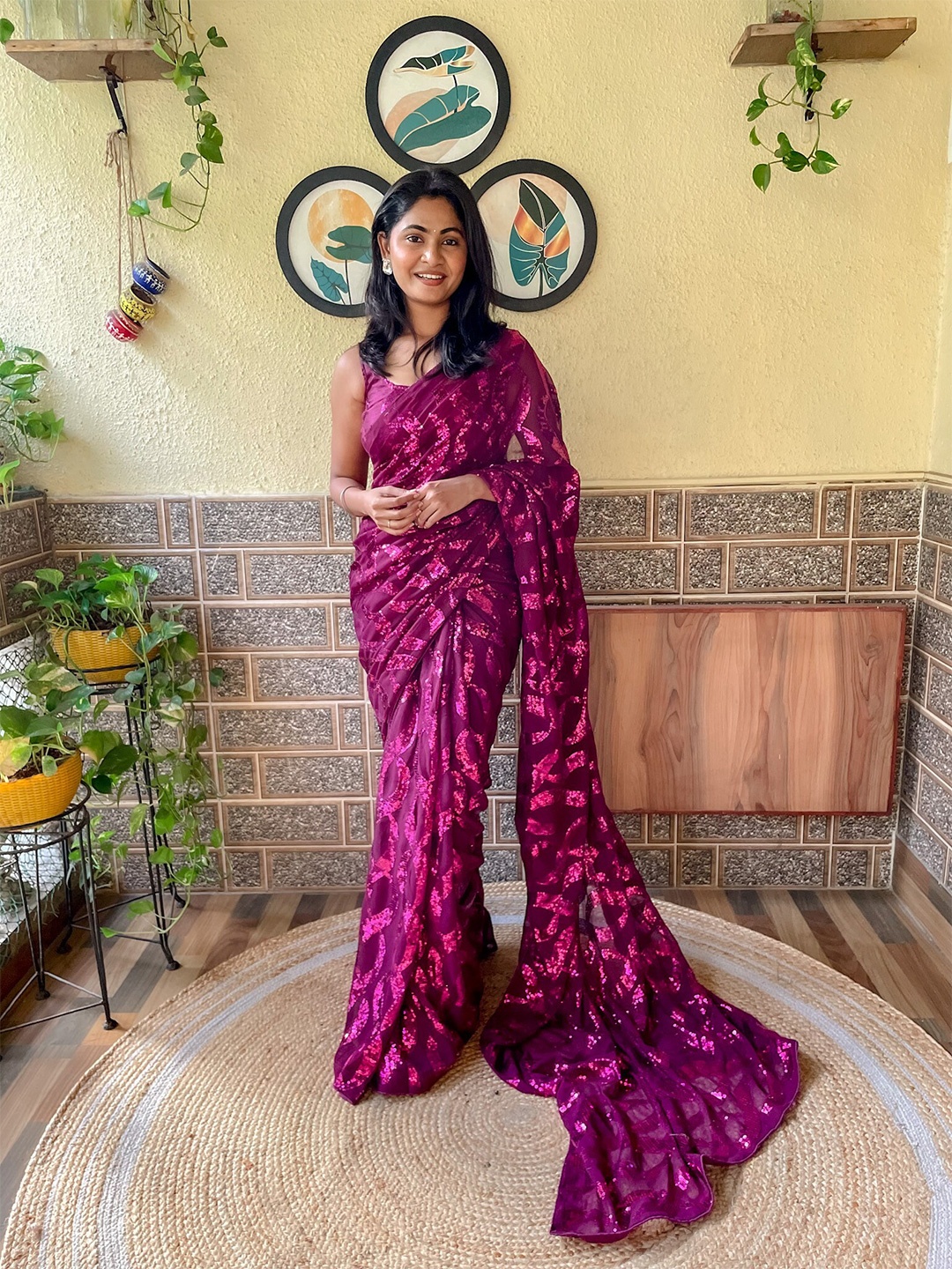 

Mitera Pink Embellished Sequinned Saree