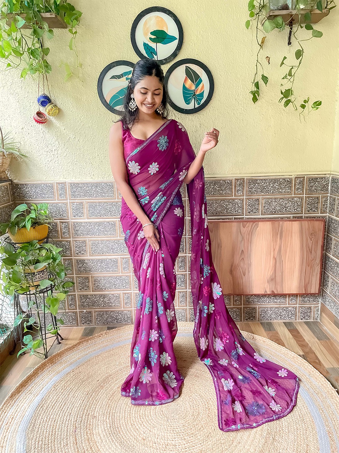 

Mitera Sequin Embellished Saree, Purple