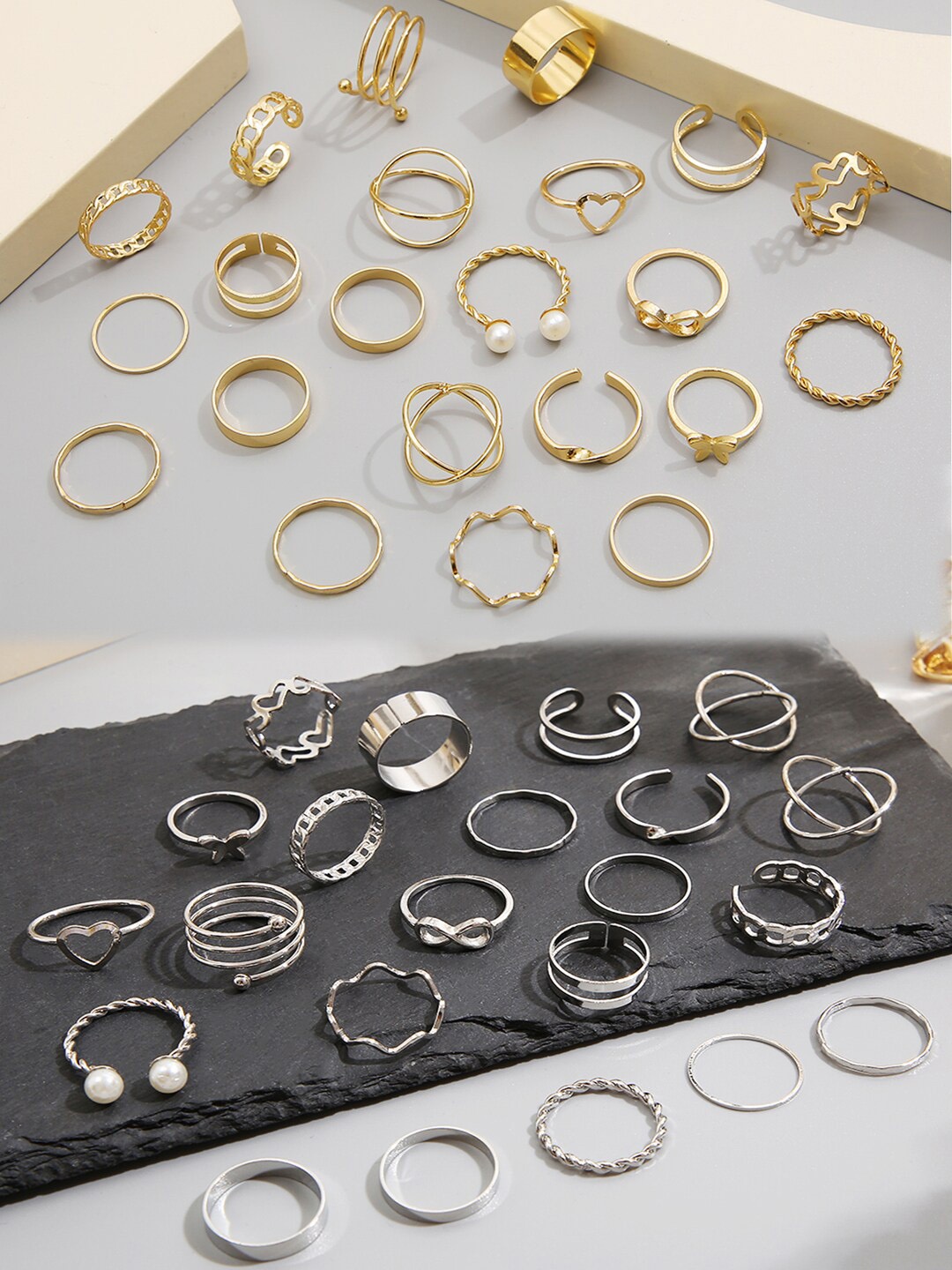 

Shining Diva Fashion Set Of 44 Gold-Plated & Silver-Plated Finger Rings