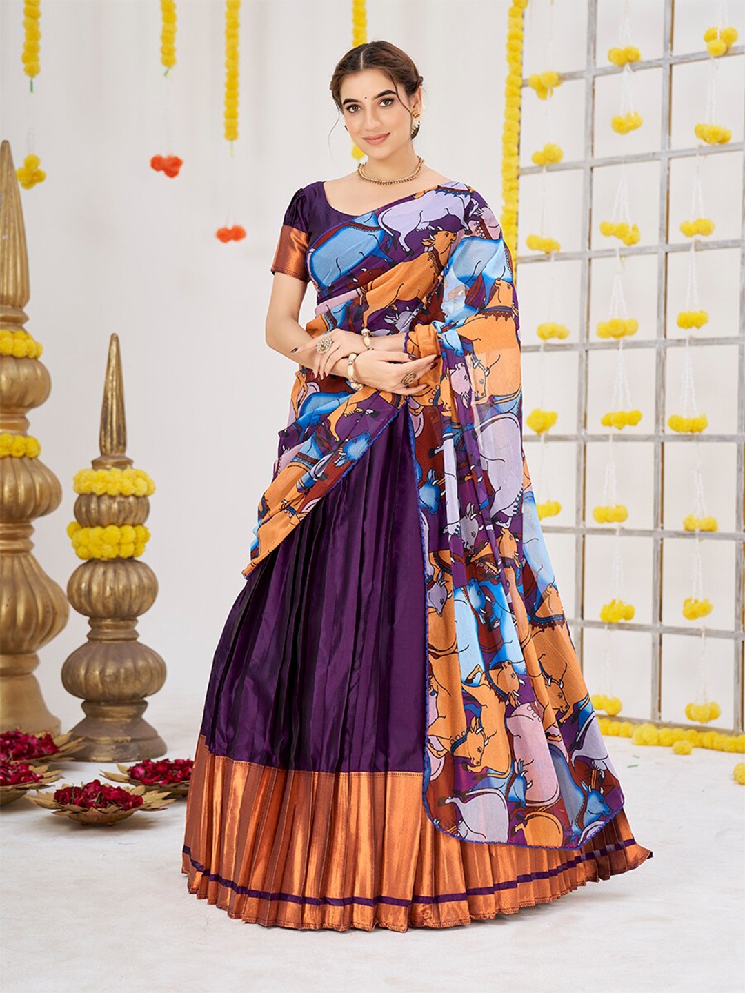 

SHOPGARB Semi-Stitched Lehenga & Unstitched Blouse With Dupatta, Purple
