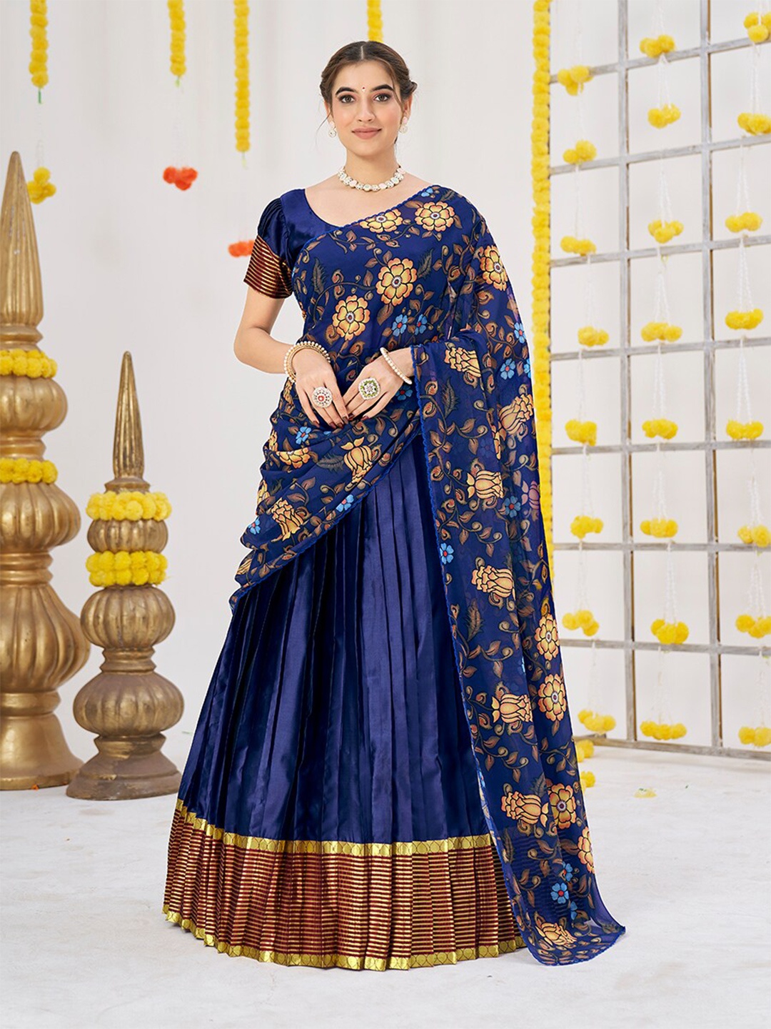 

SHOPGARB Semi-Stitched Lehenga & Unstitched Blouse With Dupatta, Blue