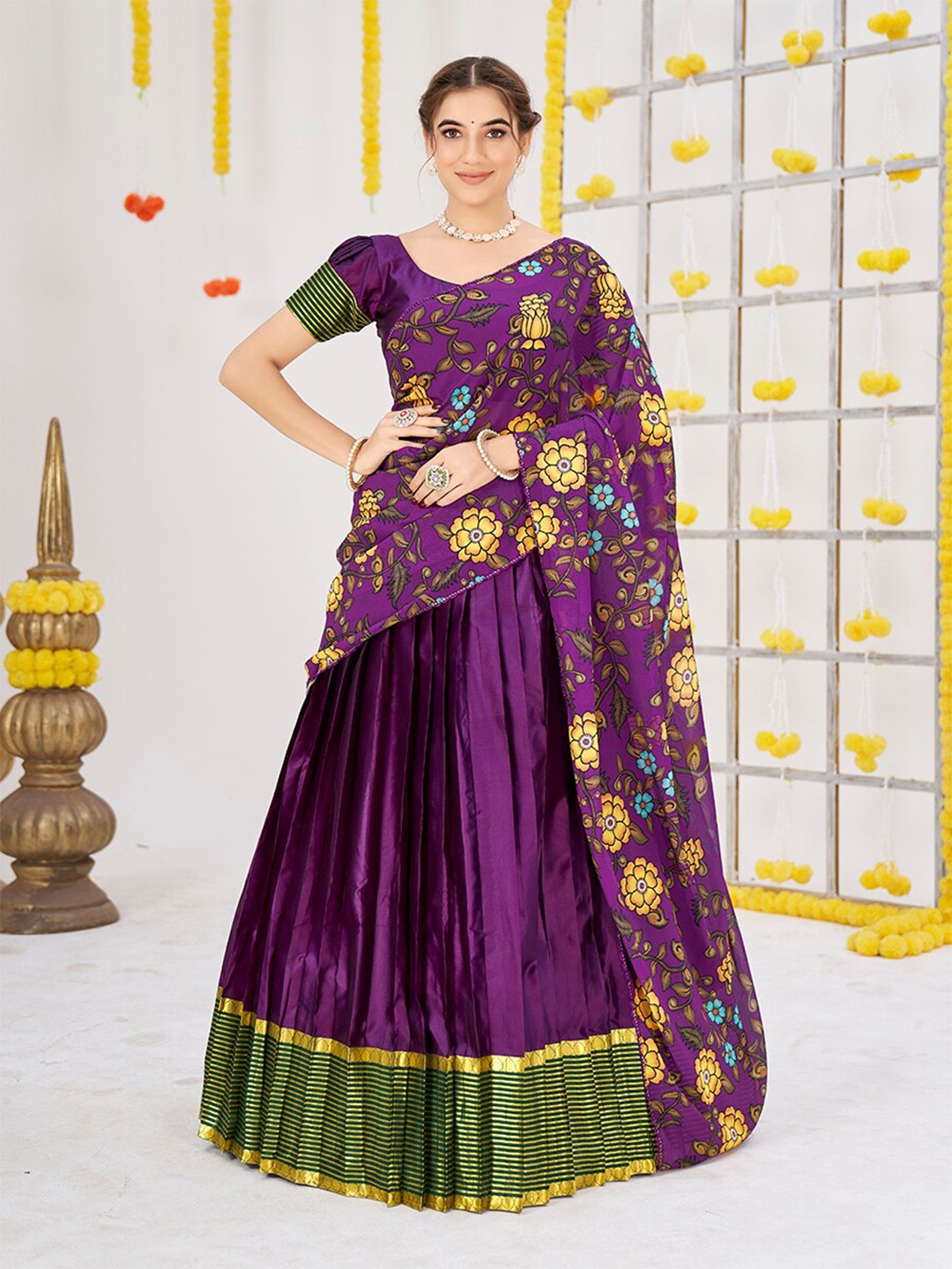 

SHOPGARB Semi-Stitched Lehenga & Unstitched Blouse With Dupatta, Purple