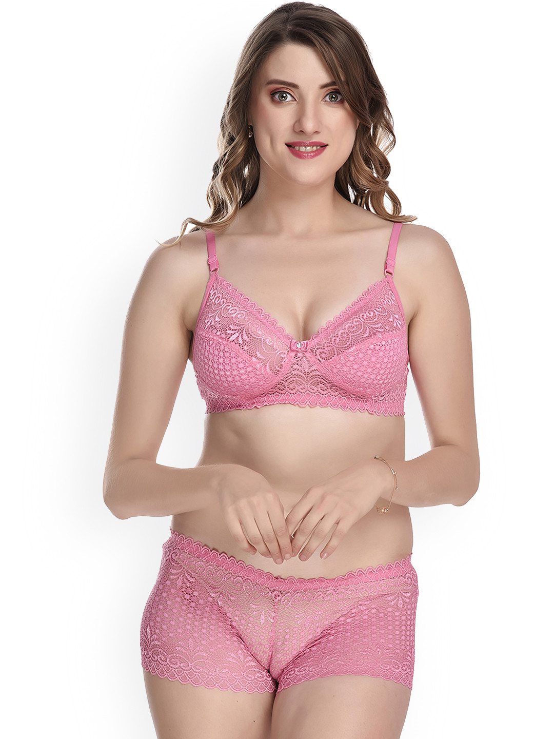 

AROUSY Self Design Cotton Lingerie Set X_Net Set_Orange_30, Pink