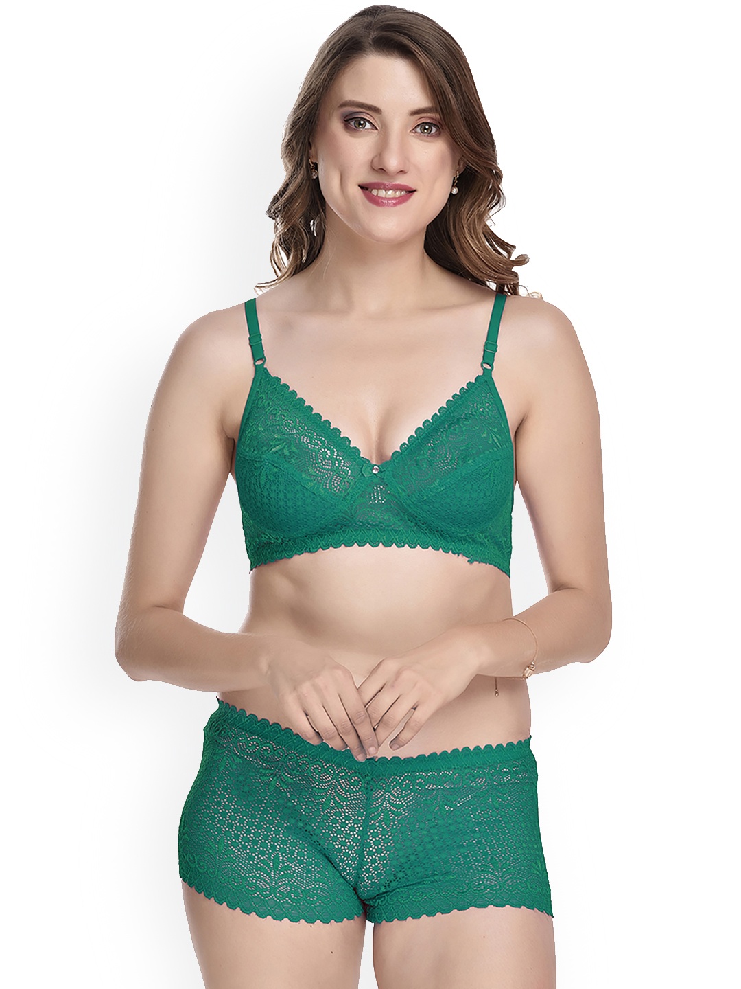 

AROUSY Self Design Cotton Lingerie Set X_Net Set_Green_30