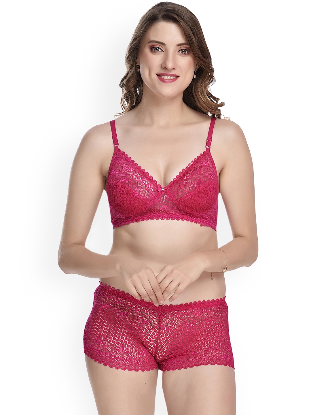 

AROUSY Self Design Cotton Lingerie Set, Pink