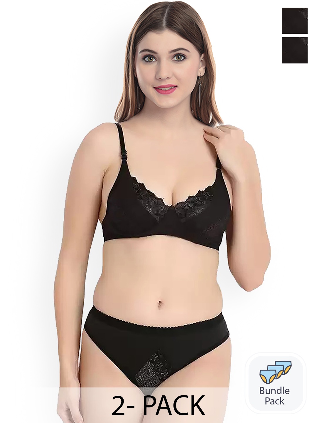 

AROUSY Pack Of 2 Cotton Lingerie Sets X_Mia Set_Black_30