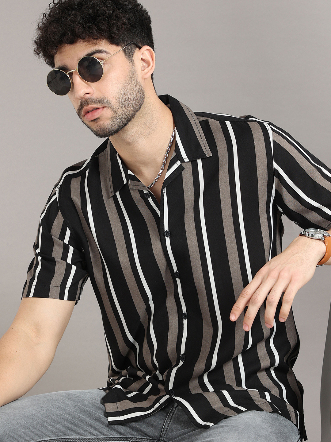 

HERE&NOW Black Striped Casual Shirt