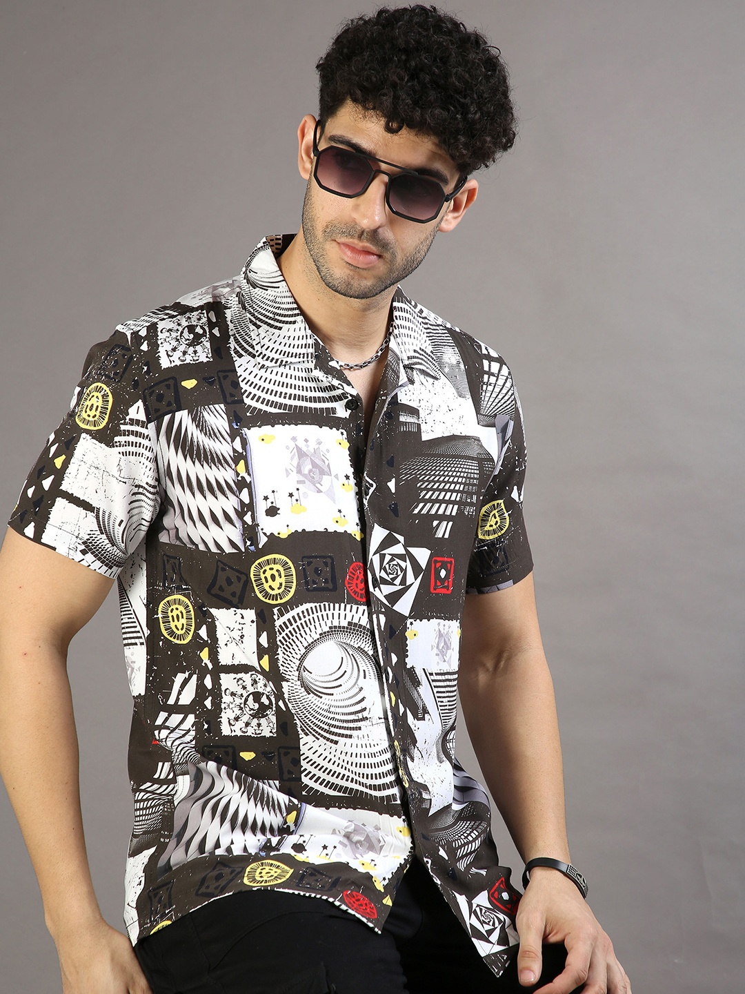 

HERE&NOW Charcoal Graphic Printed Casual Shirt