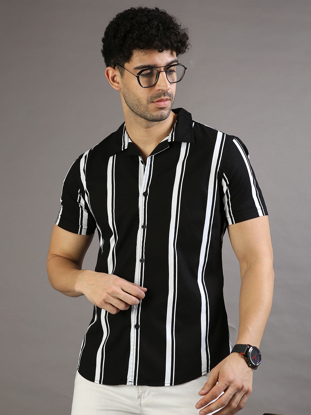 

HERE&NOW Black Striped Casual Shirt