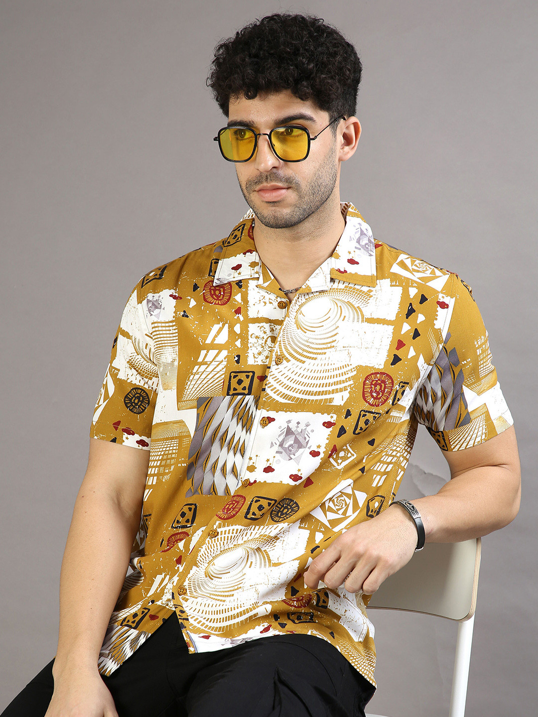 

HERE&NOW Mustard Graphic Printed Casual Shirt