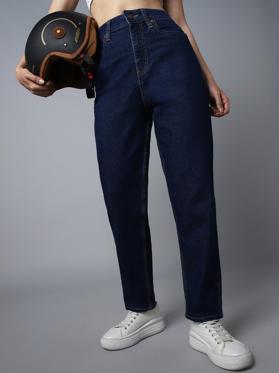 

High Star Women Mom Fit High-Rise Clean Look Stretchable Jeans, Blue