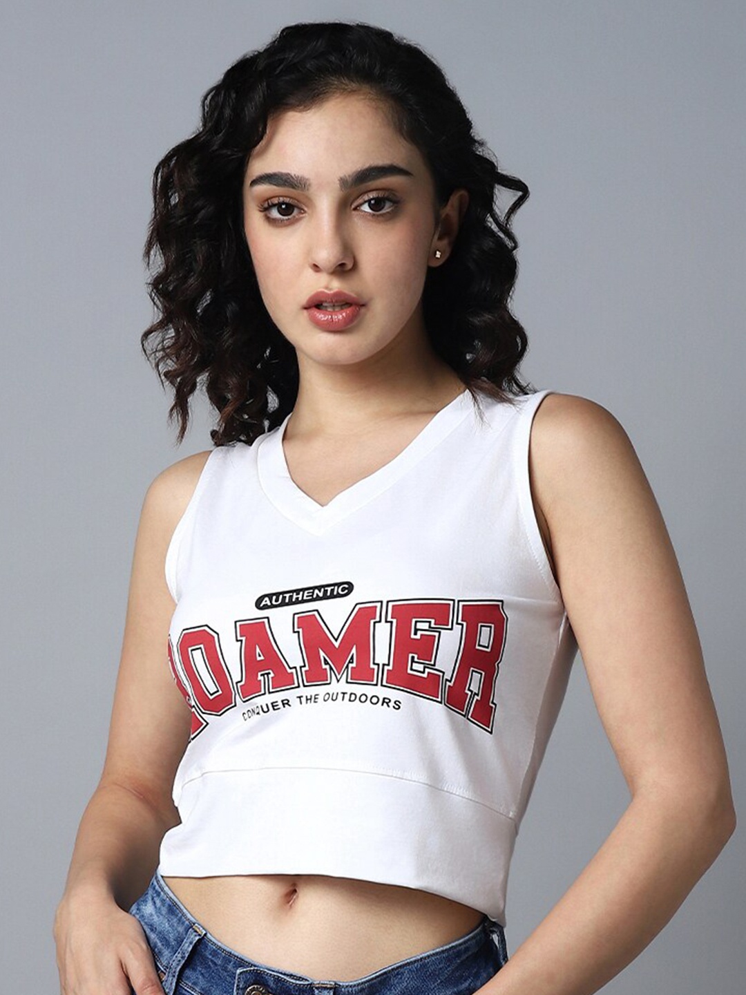 

High Star Typography Printed Crop Top, White