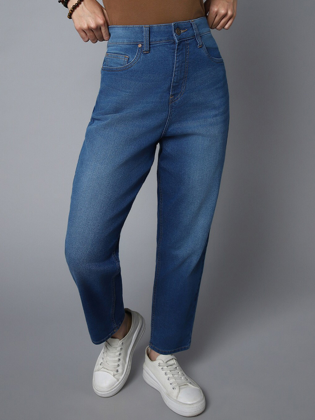 

High Star Women High-Rise Clean Look Light Fade Cotton Jeans, Blue