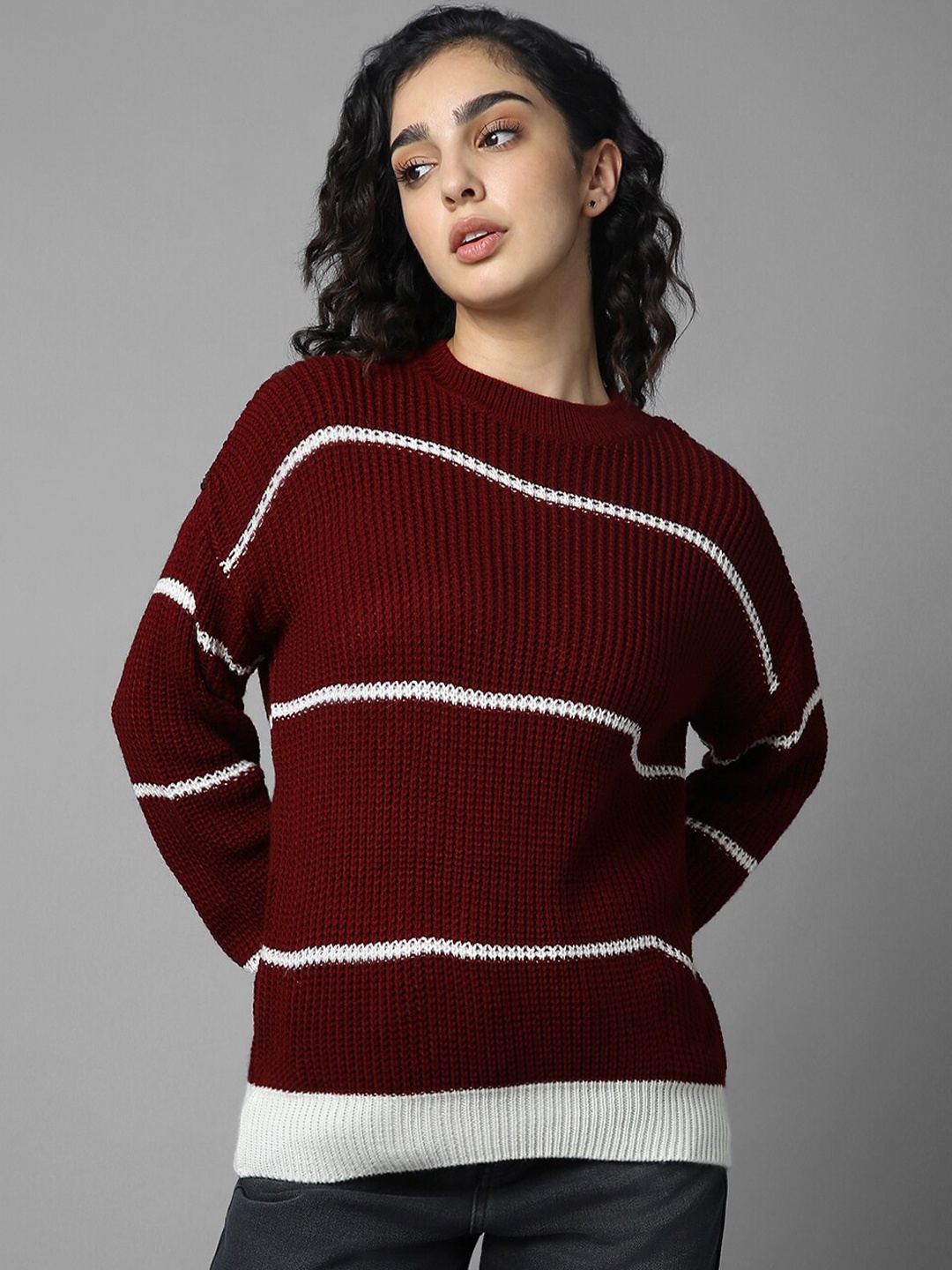 

High Star Striped Pullover Sweater, Maroon