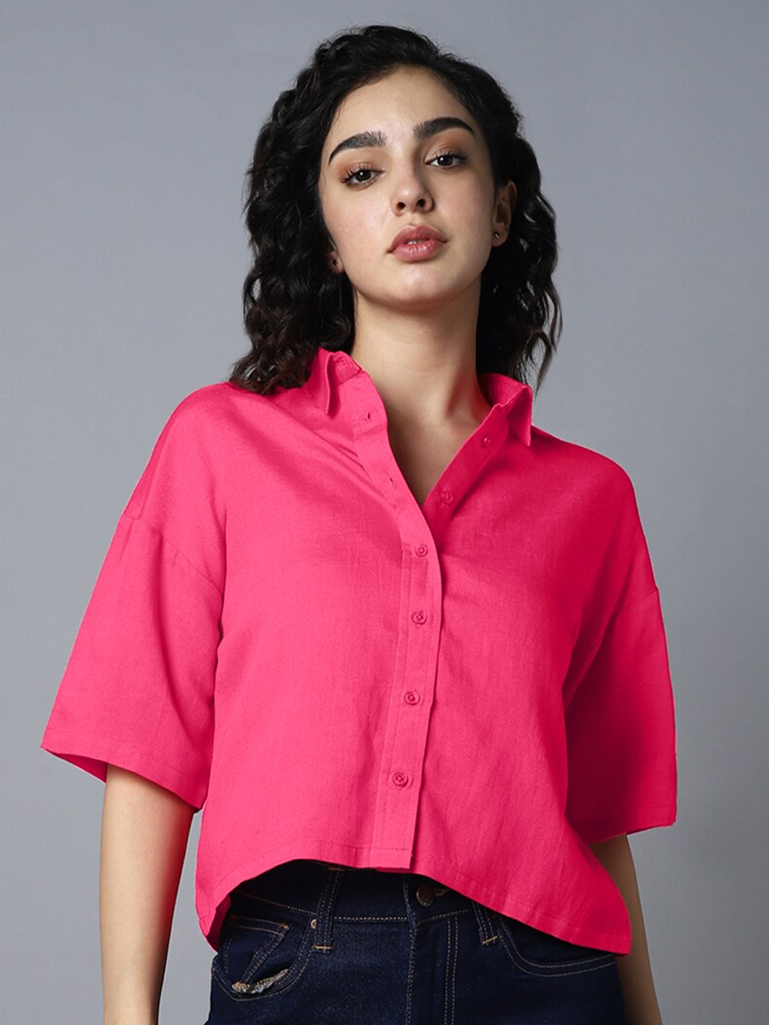 

High Star Women Classic Boxy Opaque Casual Shirt, Pink