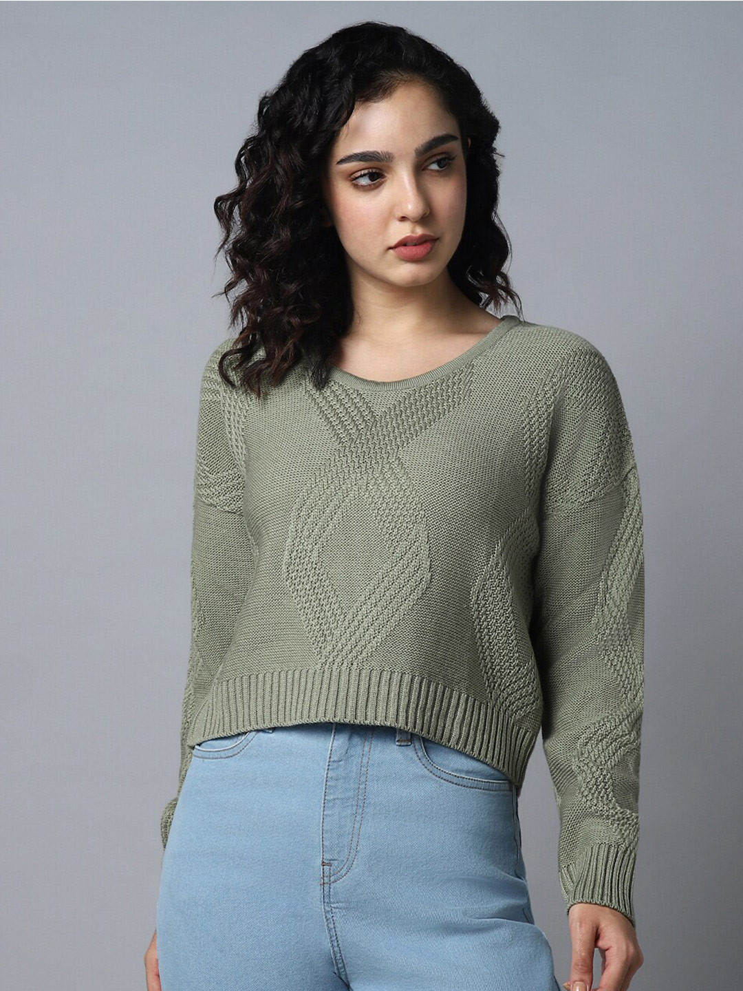 

High Star Cable Knit Pullover Sweater, Green
