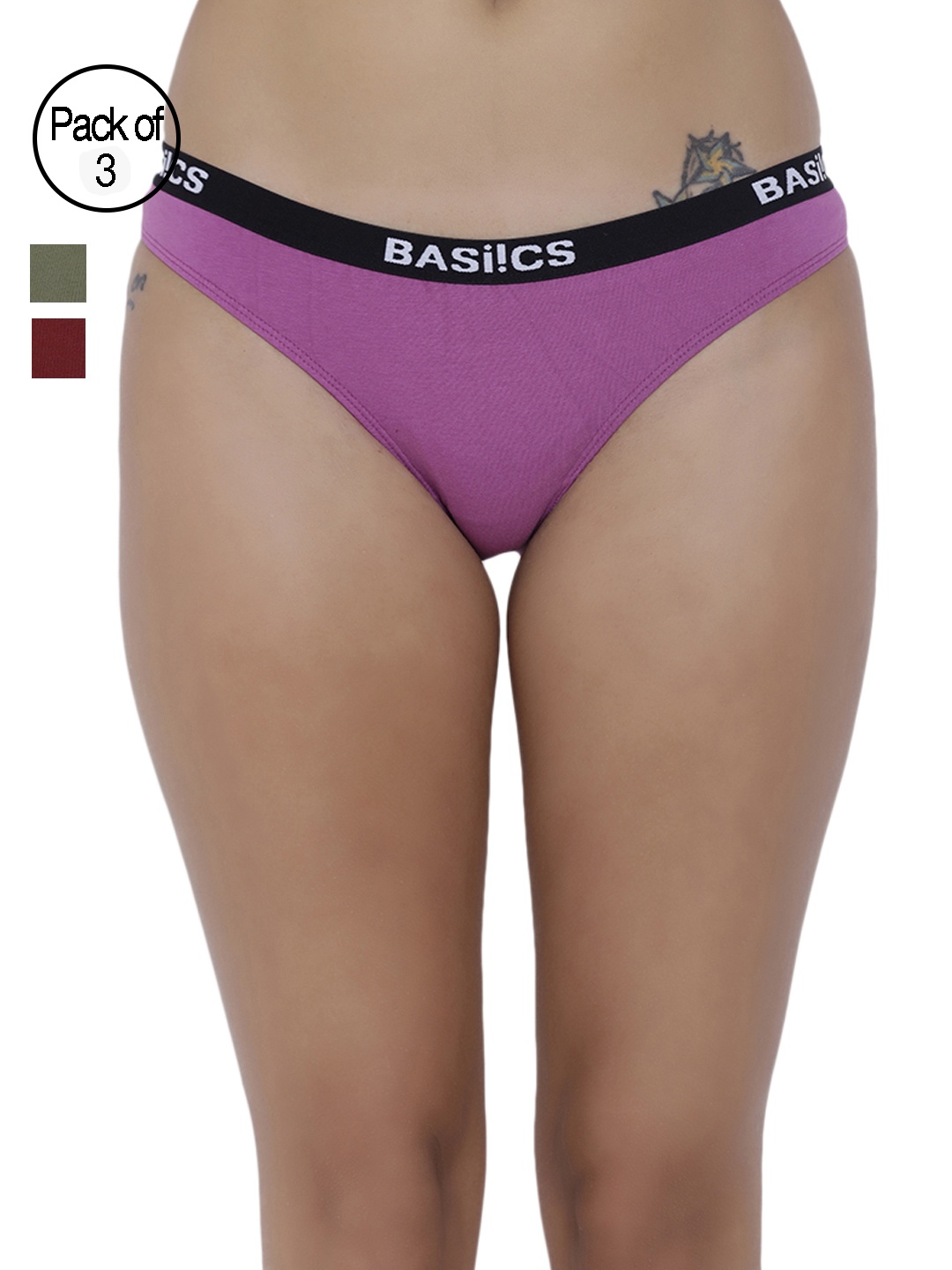 

BASIICS by La Intimo Women Pack of 3 Briefs BCPBR080CBDE, Maroon