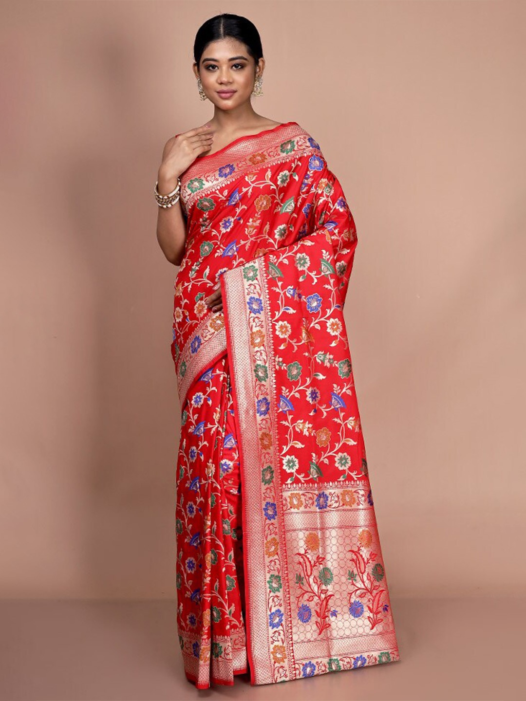 

AllSilks Floral Woven Design Zari Uppada Saree, Red