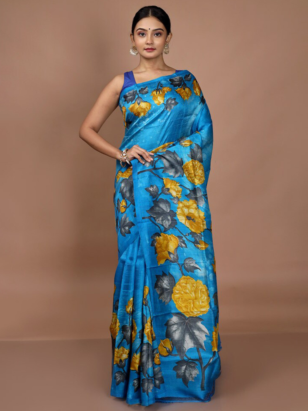 

AllSilks Floral Printed Pure Silk Saree, Blue