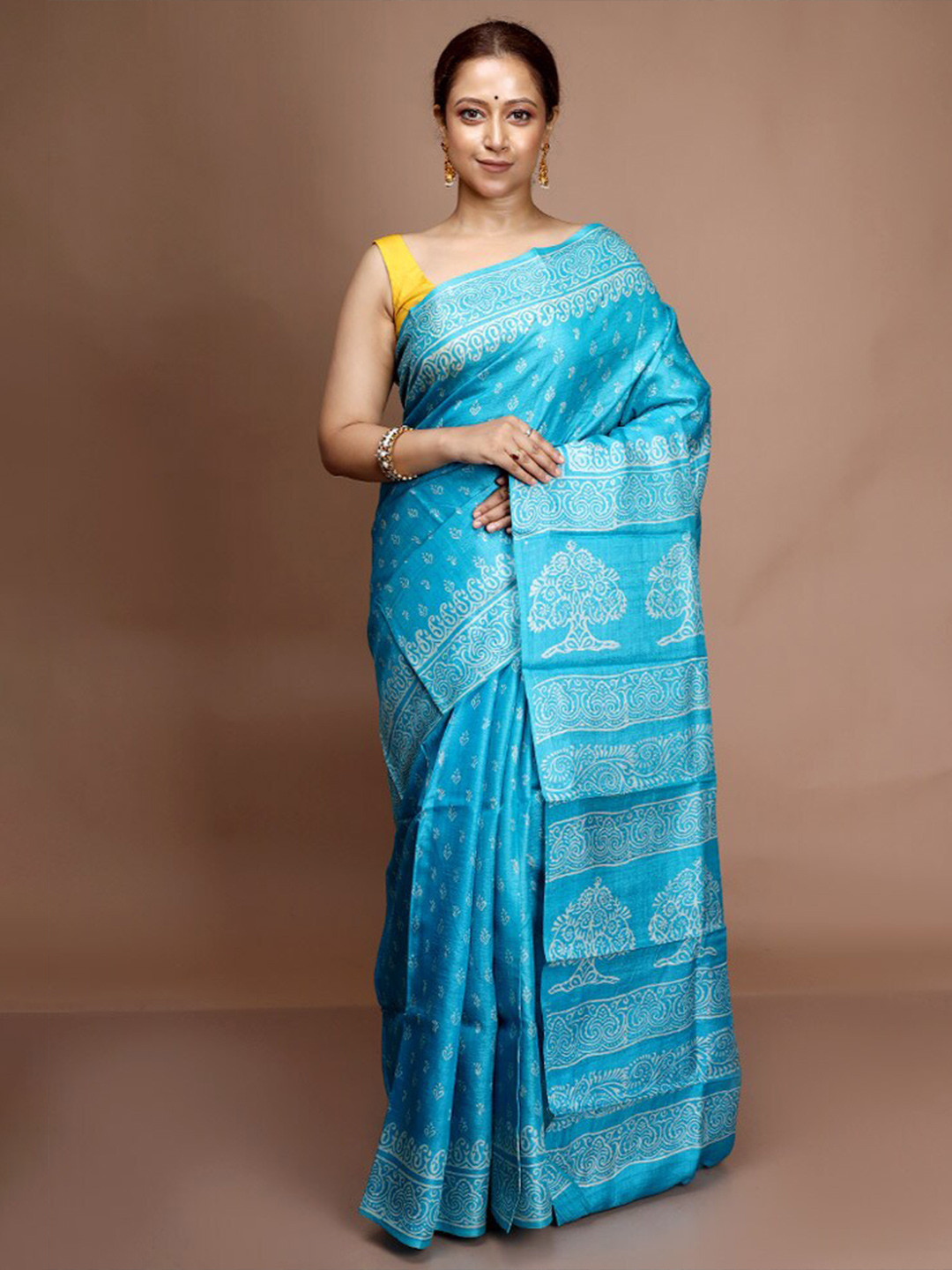 

AllSilks Ethnic Motifs Printed Art Silk Saree, Blue