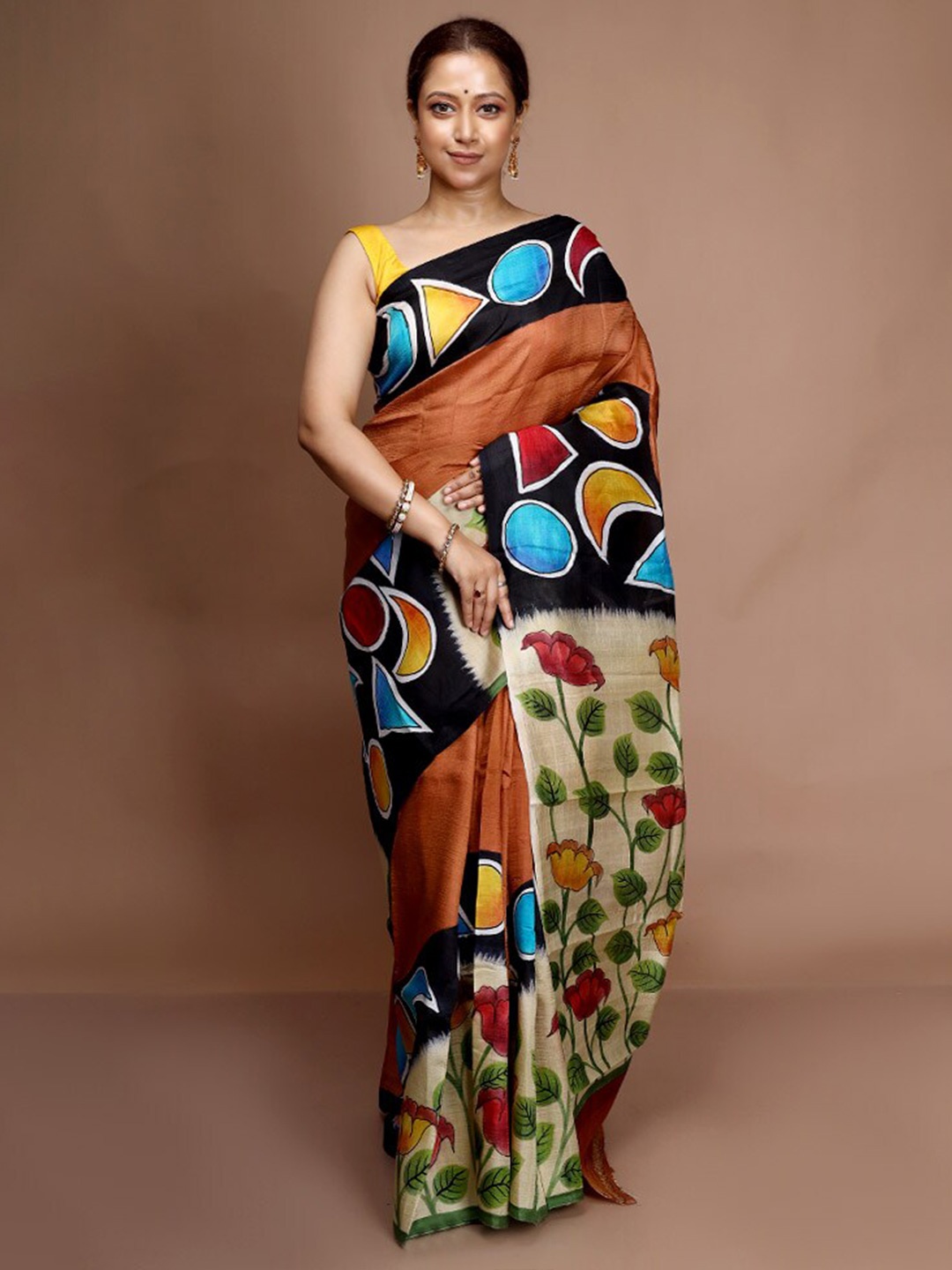 

AllSilks Floral Printed Pure Silk Saree, Rust