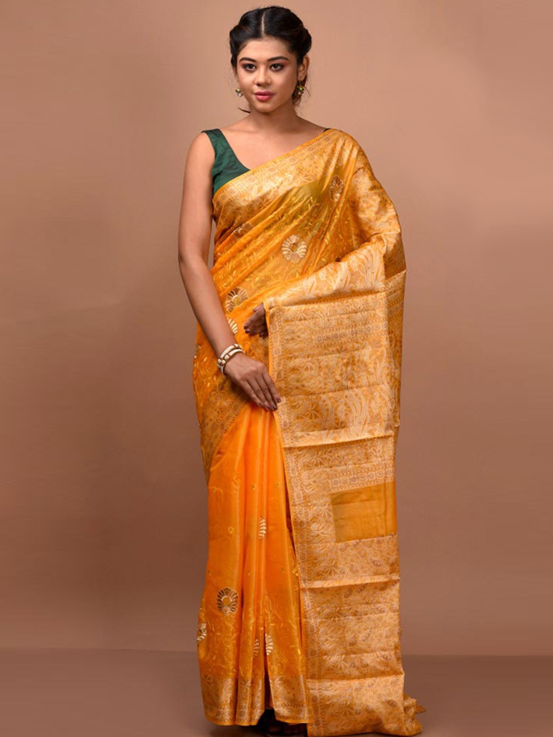 

AllSilks Ethnic Motif Woven Design Zari Saree, Yellow