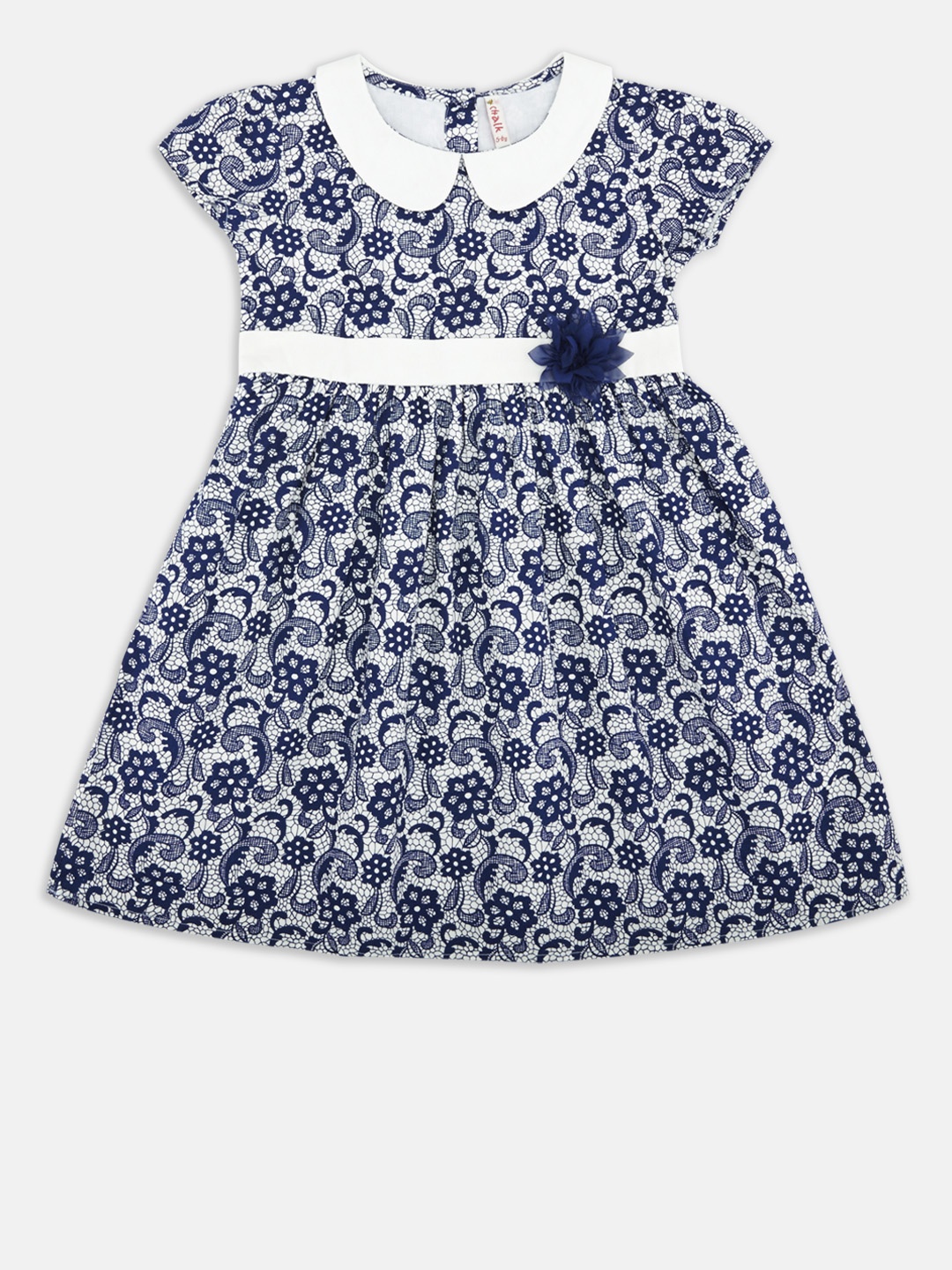 

CHALK by Pantaloons Girls Navy Blue Printed Fit and Flare Dress