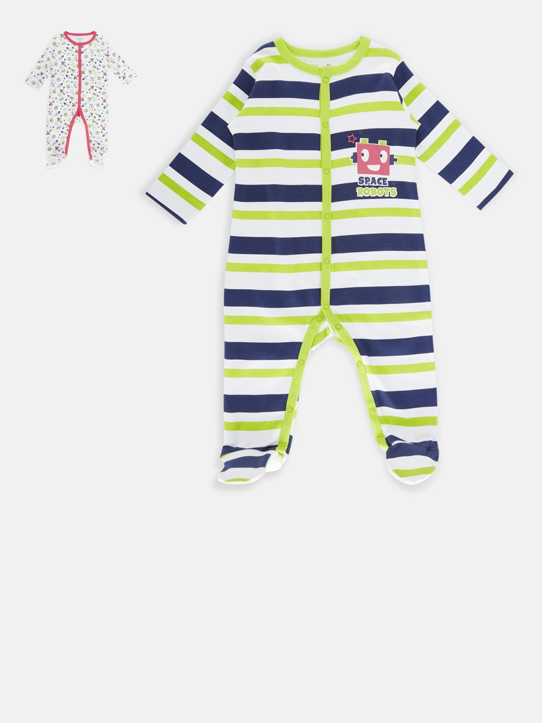 

Chirpie Pie by Pantaloons Boys Pack of 2 Sleepsuits, White