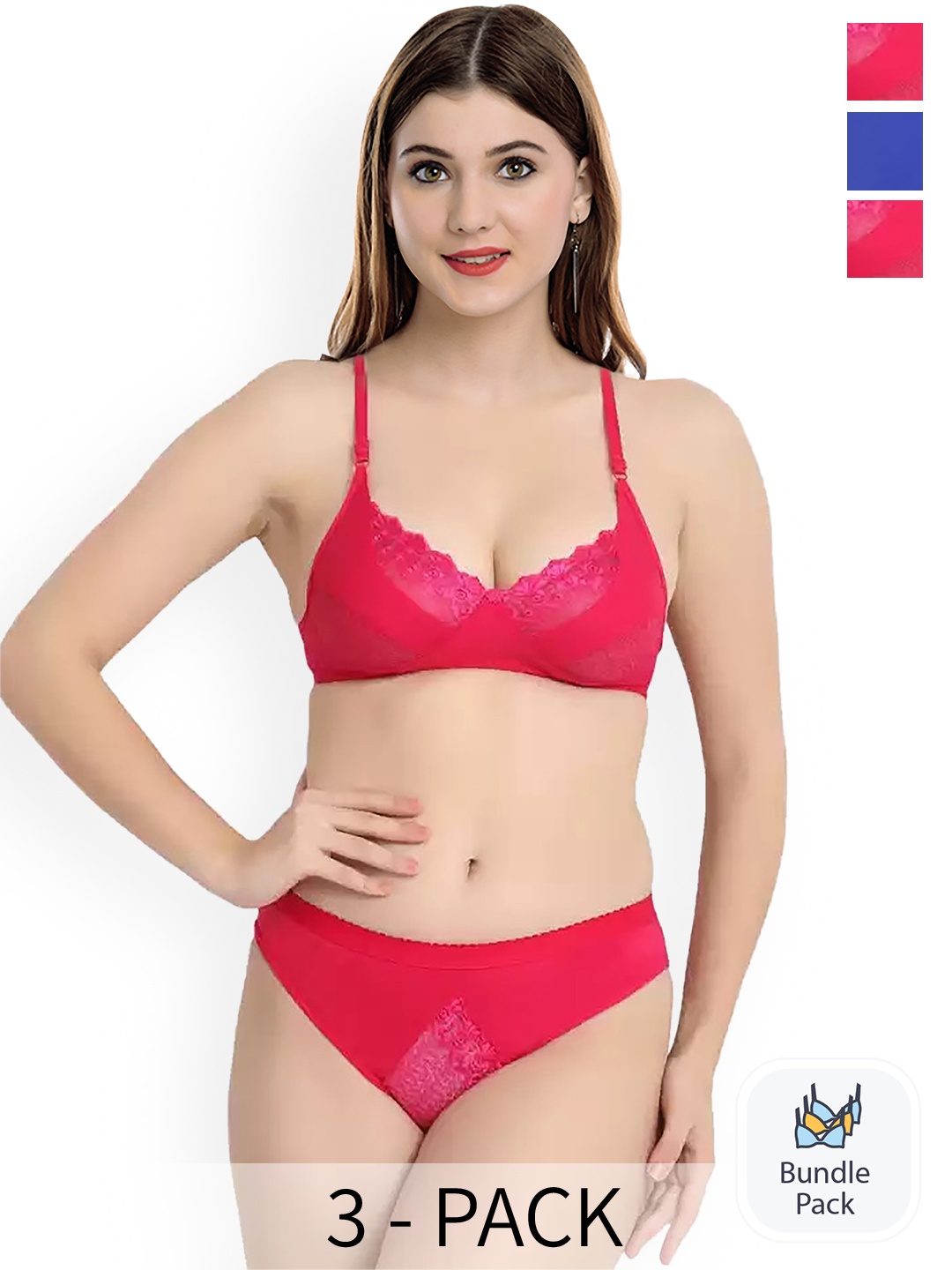 

Aamarsh Pack Of 3 Floral Laced Lingerie Set AP_Mia Set_Blue,Red,Red_30