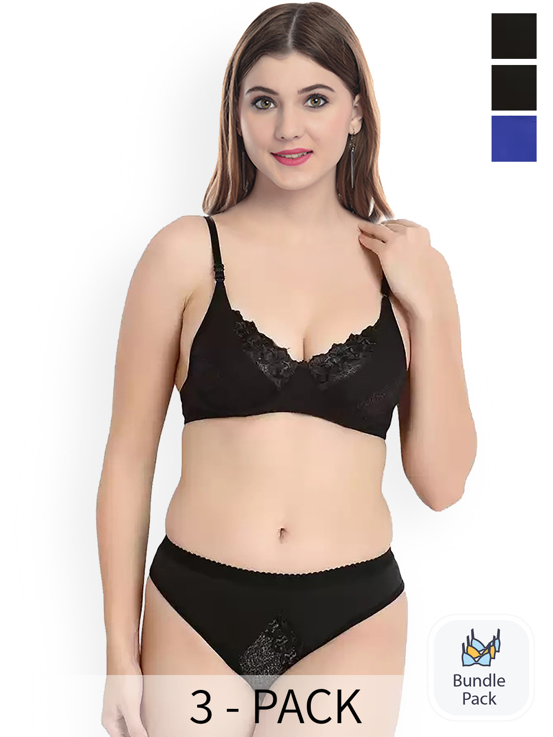

Aamarsh Pack Of 3 Self Design Cotton Lingerie Set AP_Mia Set_Black,Blue,Black_30