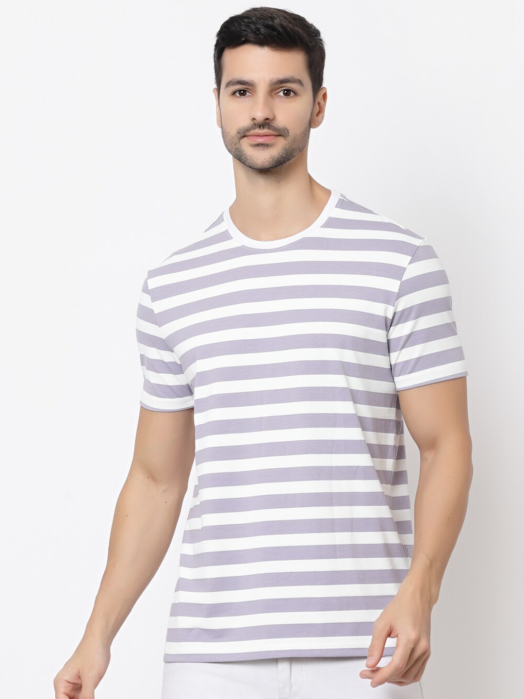 

BRACLO Striped Cotton Casual T-shirt, Lavender