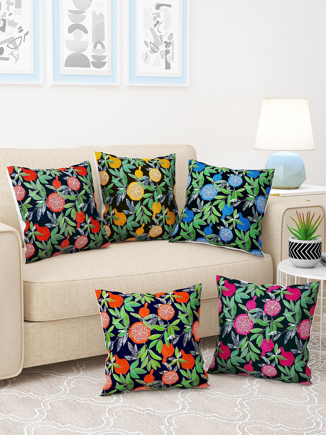 

Story@home Green & Red 5 Pieces Floral Printed Square Cushion Covers