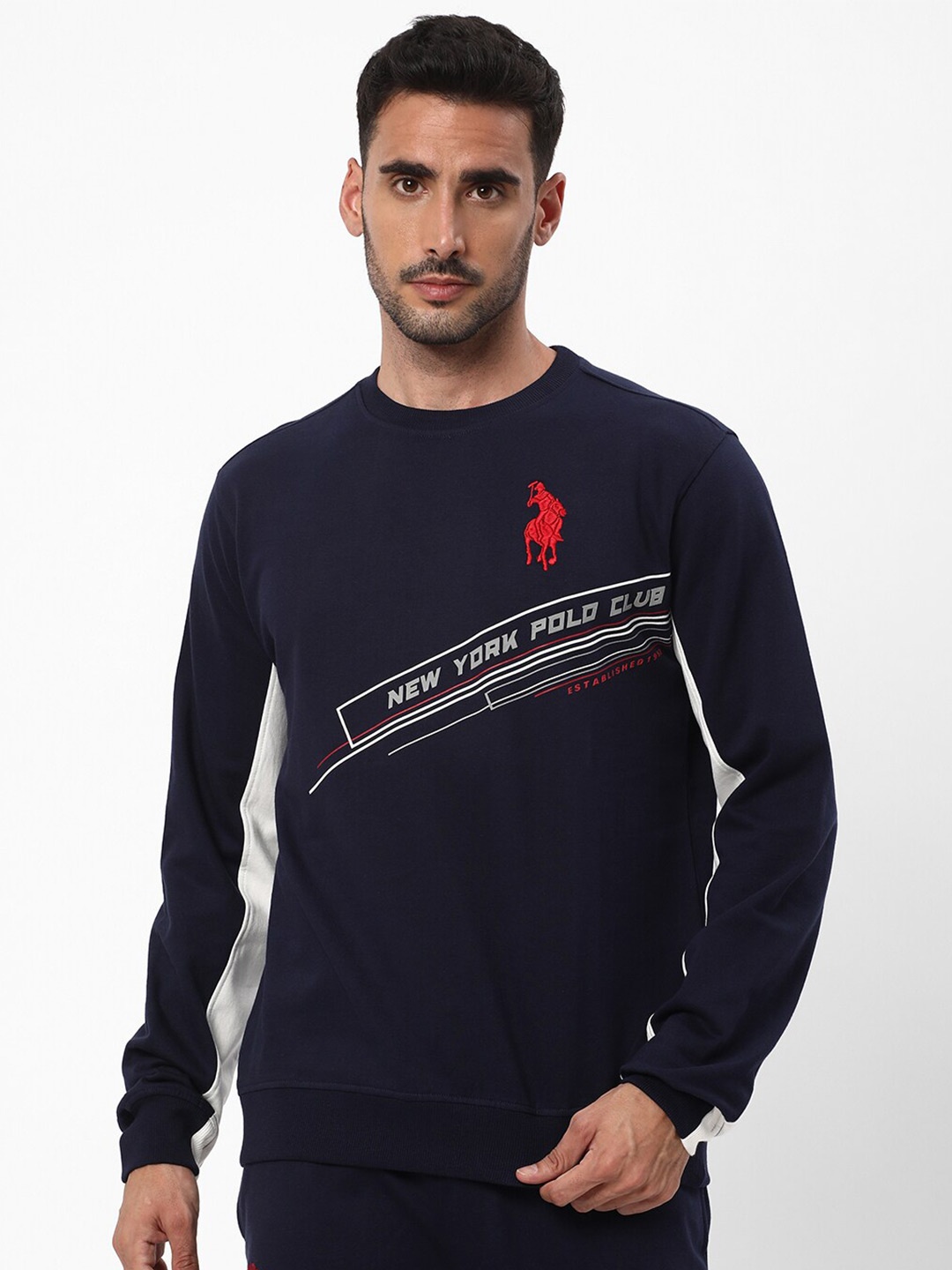 

R&B Typography Printed Long Sleeves Pullover, Blue