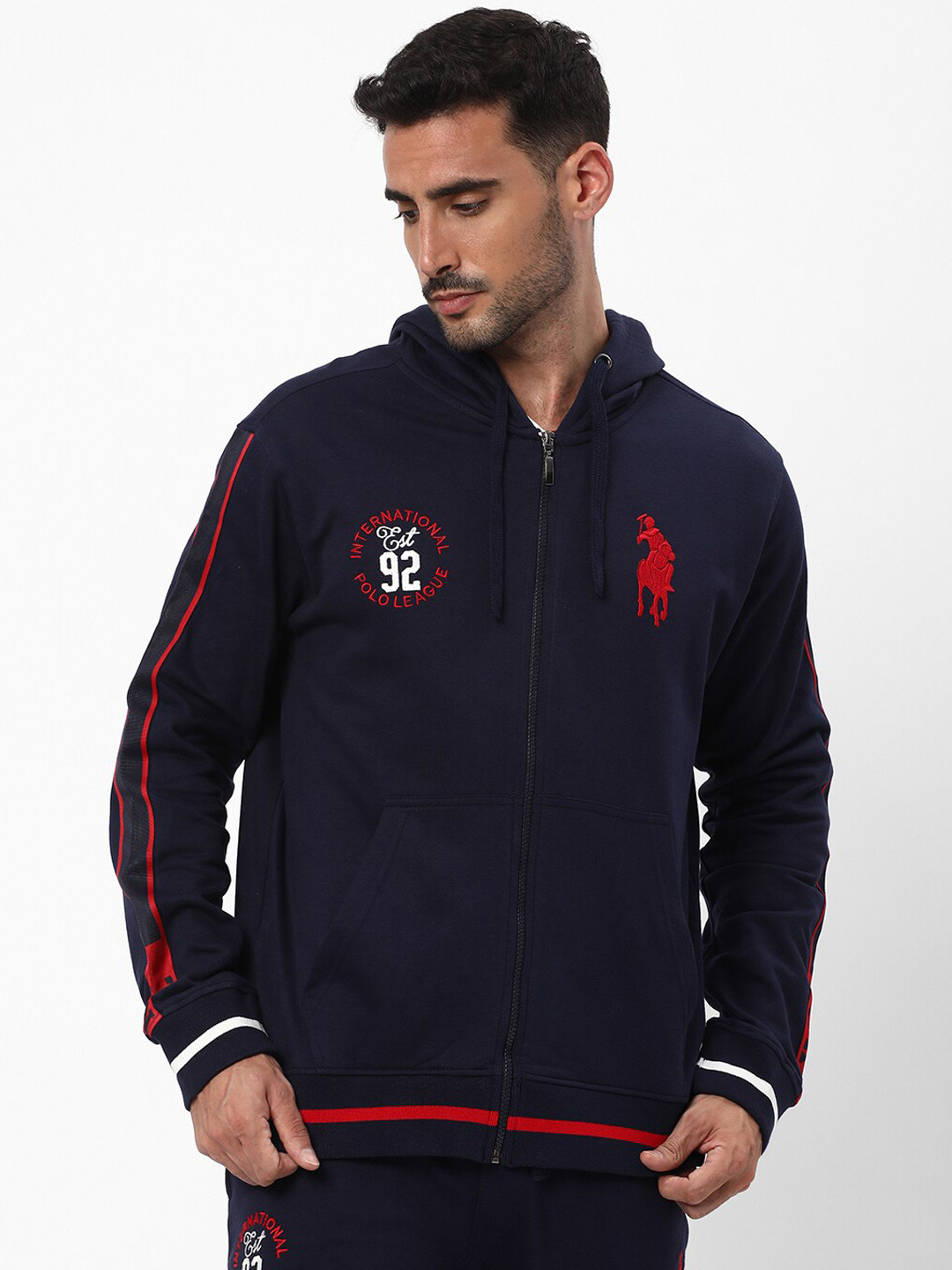 

R&B Embroidered Hooded Cotton Sweatshirts, Blue
